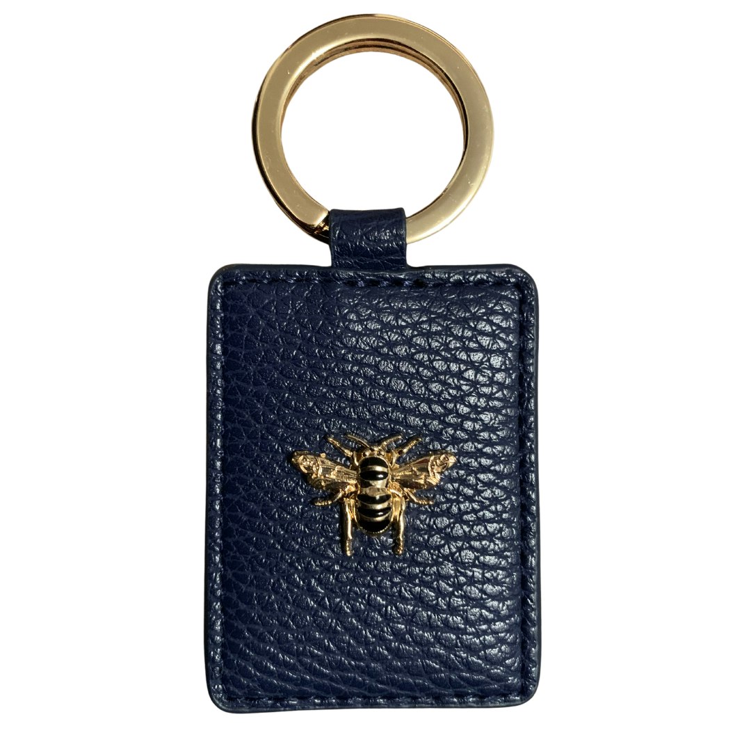 Alice Wheeler Gold Vegan Leather Bee Keyring Bag Charm - Navy