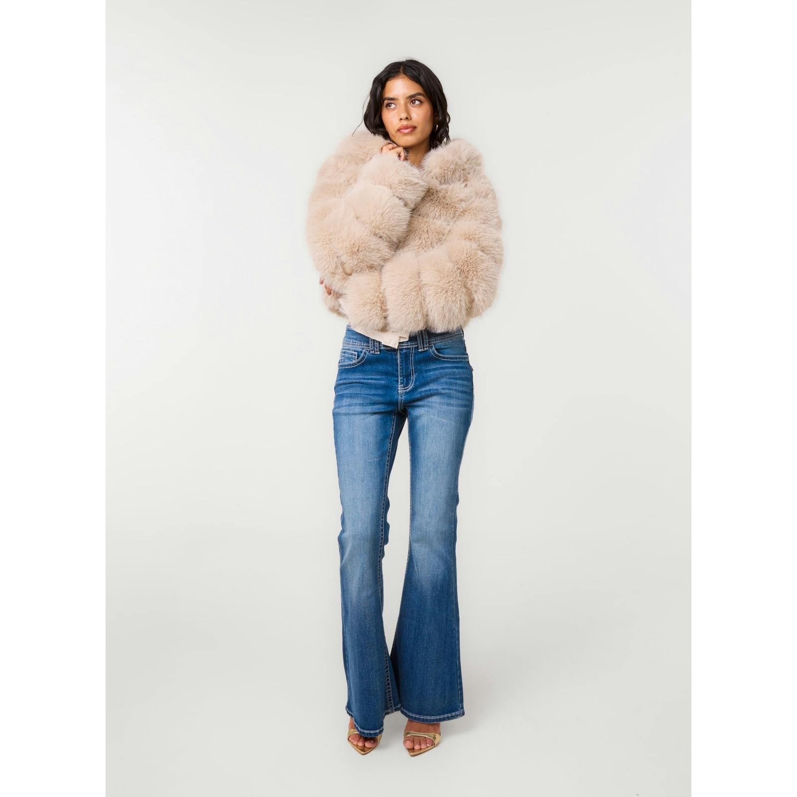 Pink Vanilla Pink/Light/Brown Vanilla Hooded Pelted Fur Jacket - S