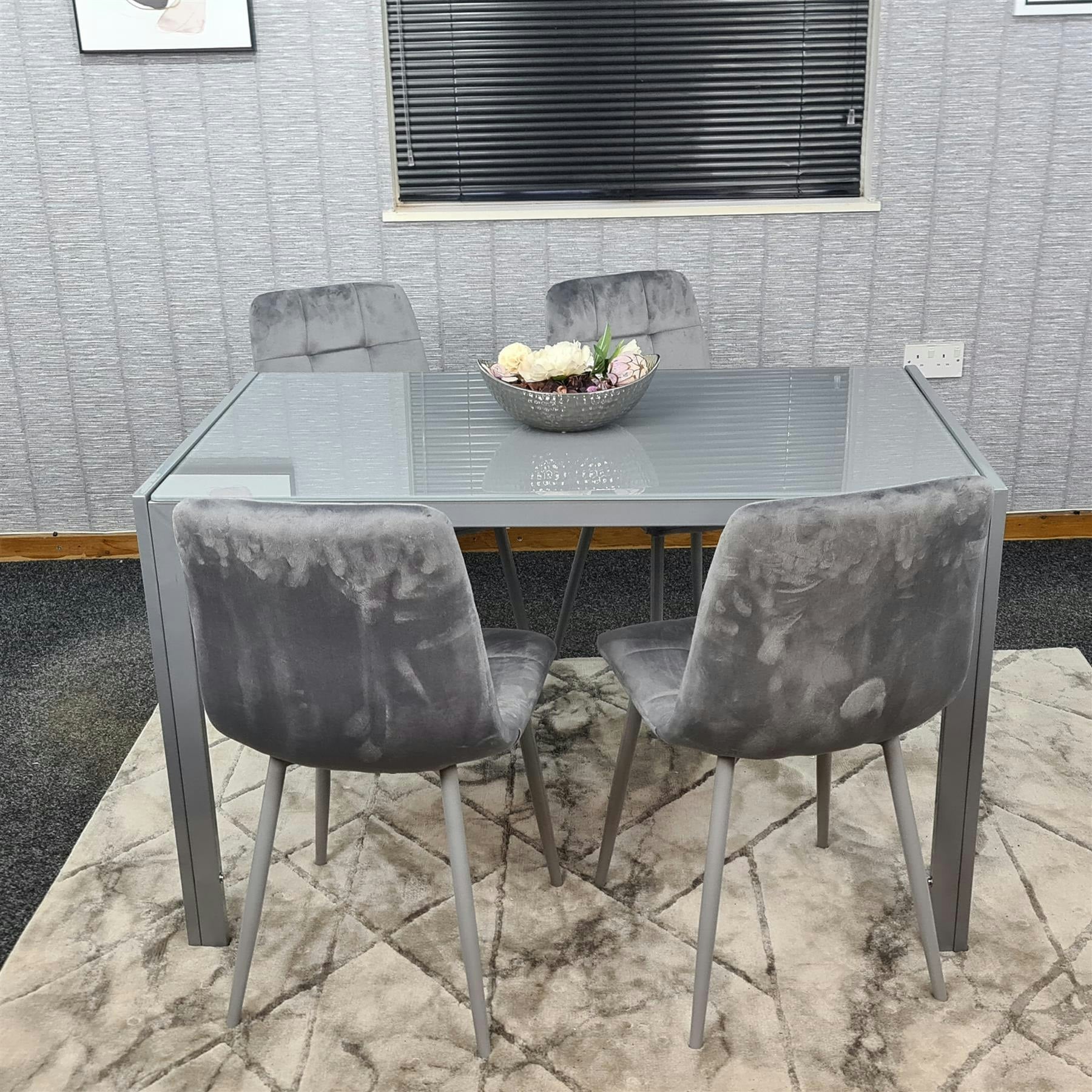 Portland Kosy Koala 4 Seater Glass And Velvet Dining Set Grey - Image 4