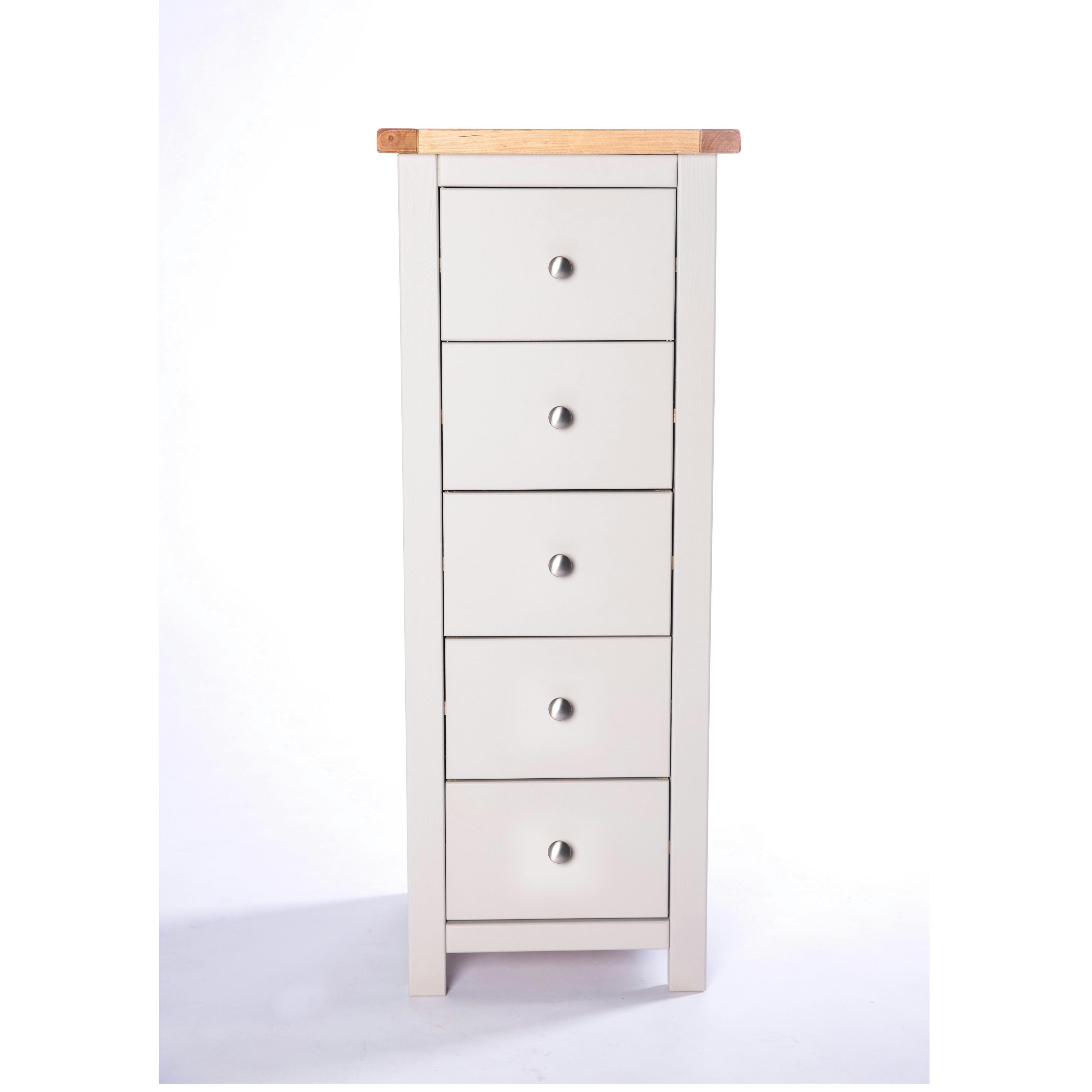 Cabinet Bits Light/Grey Argenta 5 Drawer Narrow Chest Of Drawers Chrome Knob