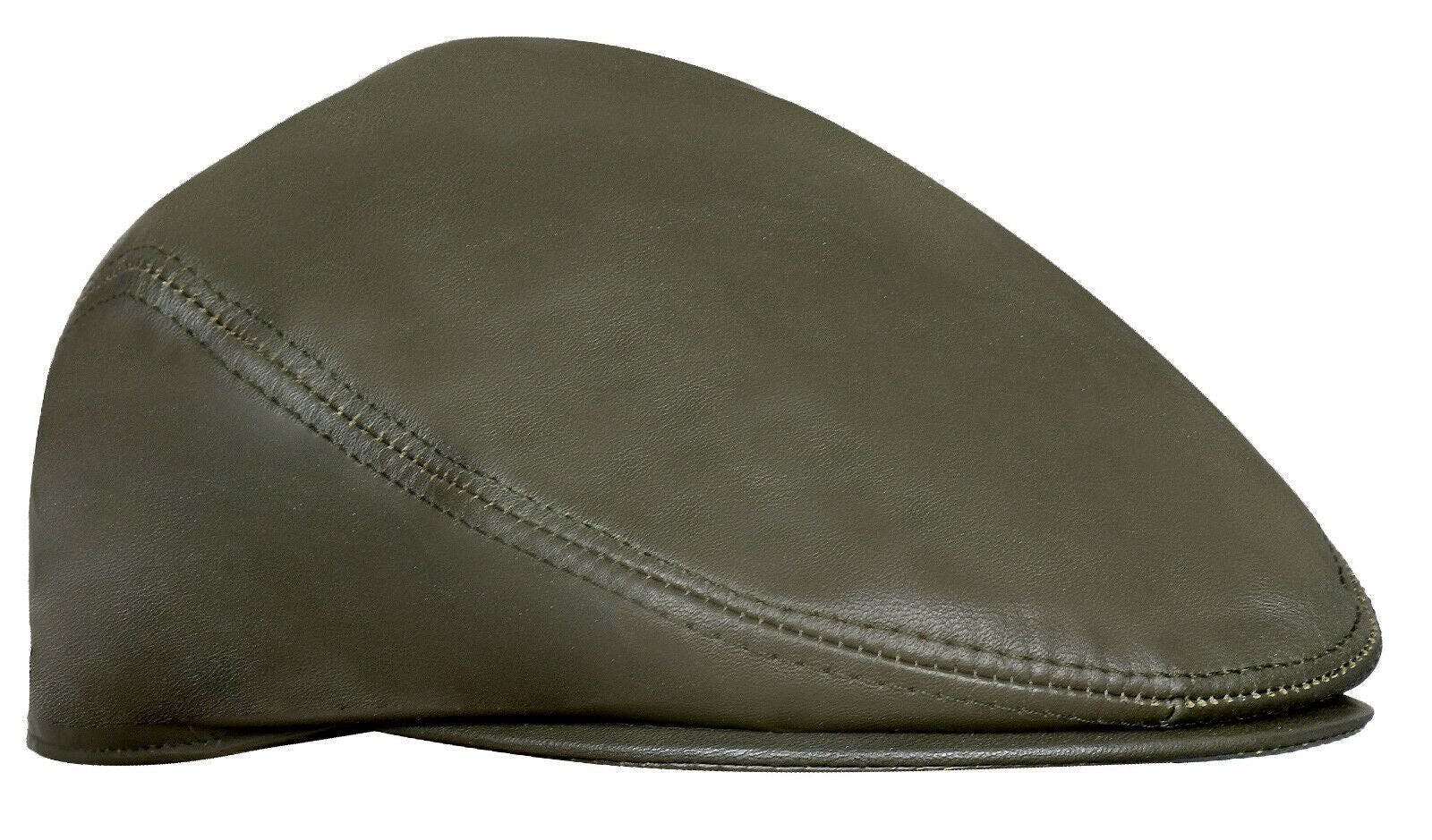 Infinity Leather Men's Leather Peaky Blinders Newsboy Flat Hat - Olive - 60