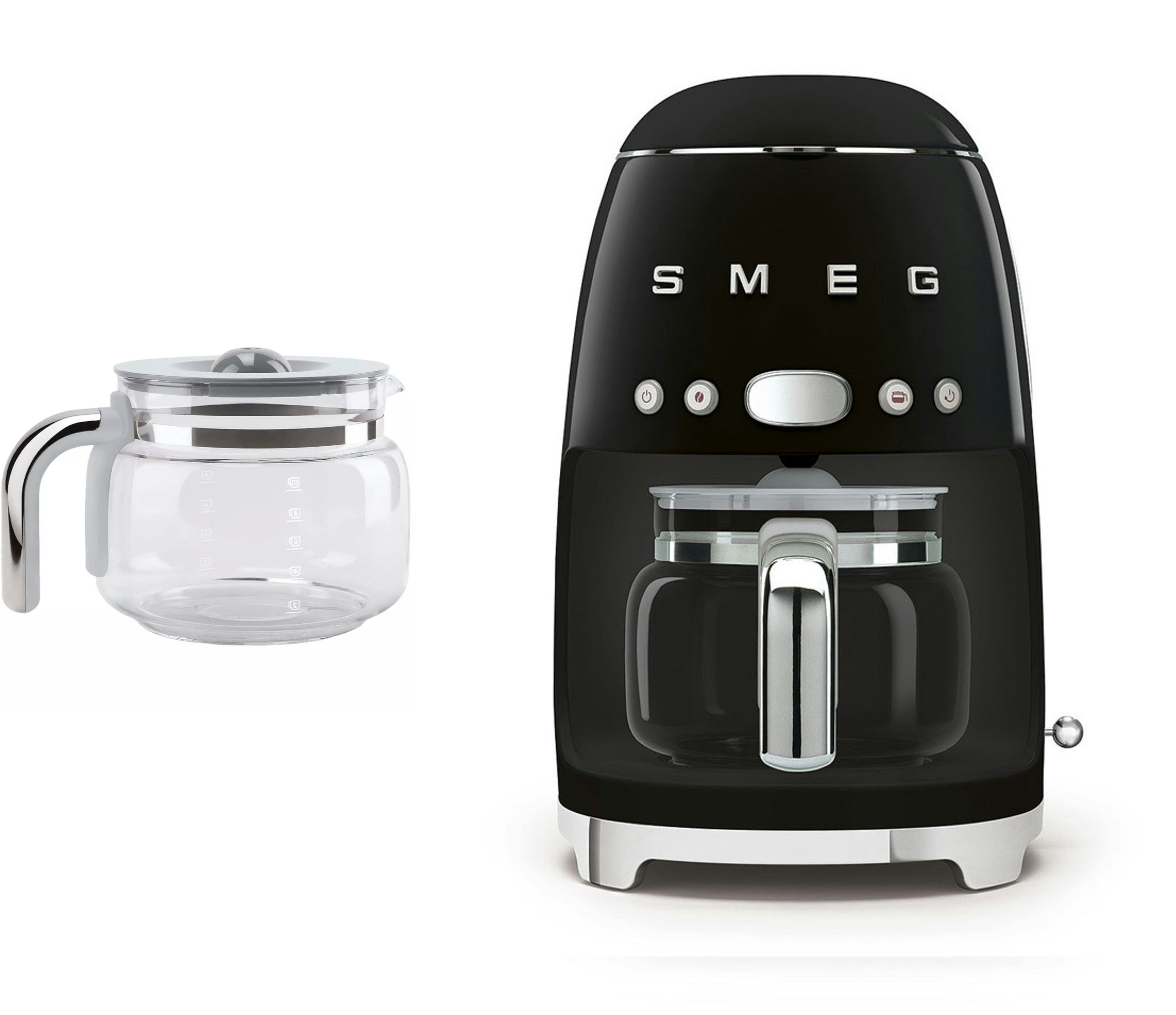 Smeg Black Dcf02 Drip Filter Coffee Machine +Dcg01 Glass Carafe Spare Jug Bundle Small
