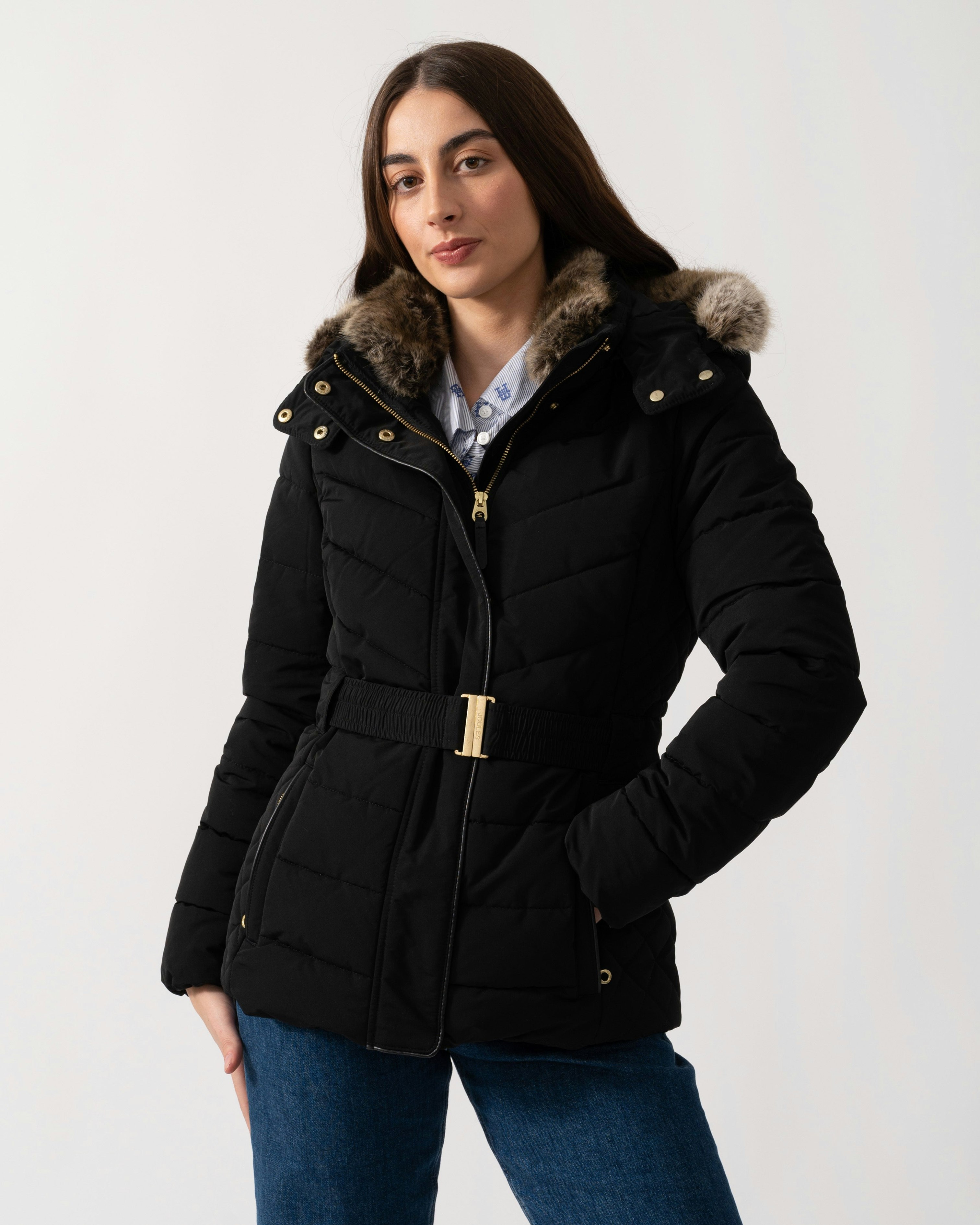 Joules Women's Black Aspen Parka - Uk12 Eu40 Us8