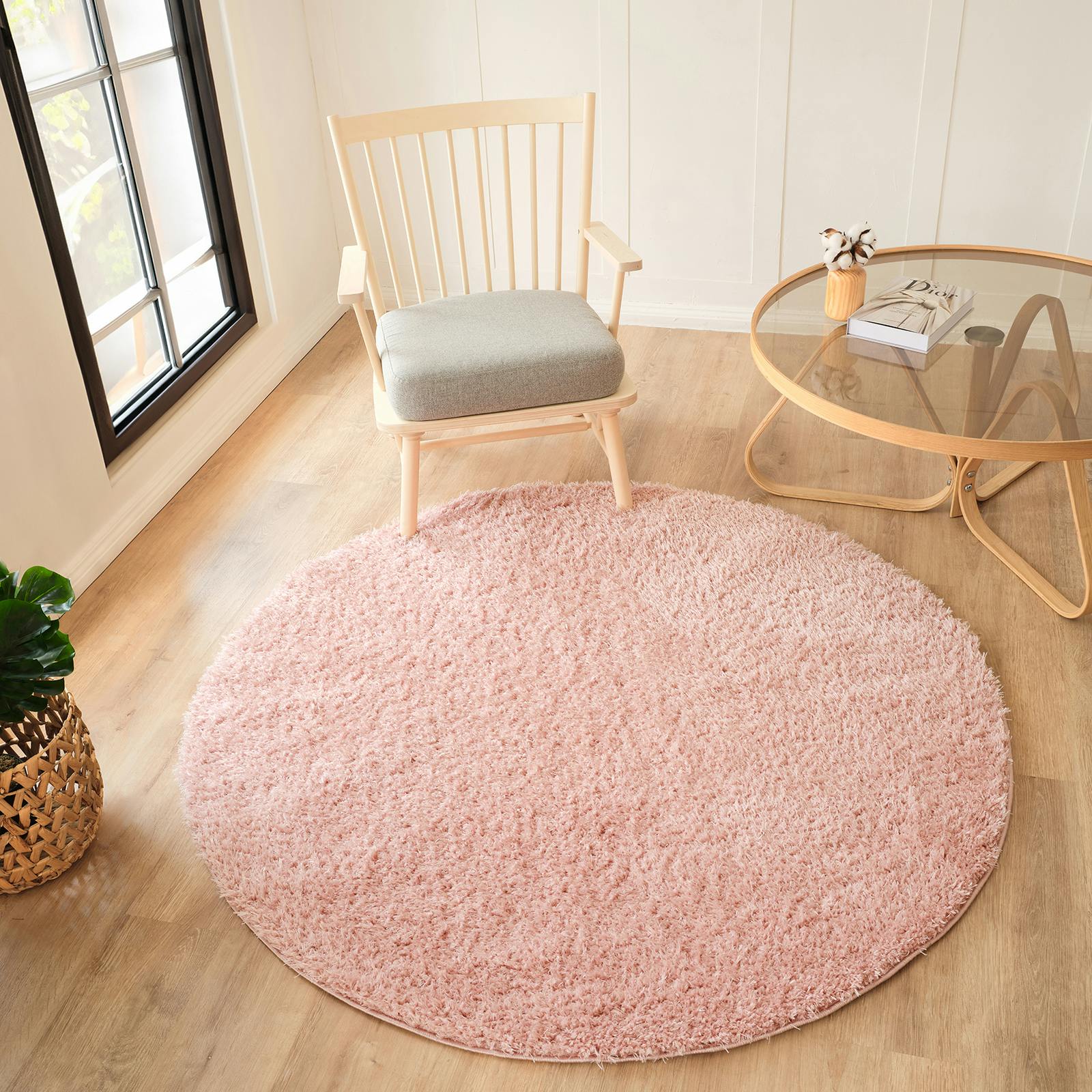 Photos - Area Rug Rackhams Moda Shag-Solid Color Pink Plush Soft Pile Rug - 120cmdiameter