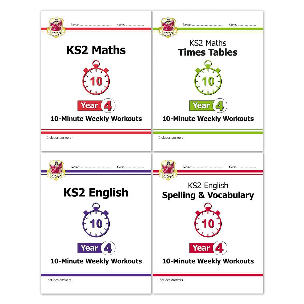 Various Publishers Cgp Ks2 Year 4 10-Minute Weekly Workout Bundle – Ages 8-9 (Maths, English, Times Tables, Spelling And Vocabulary)