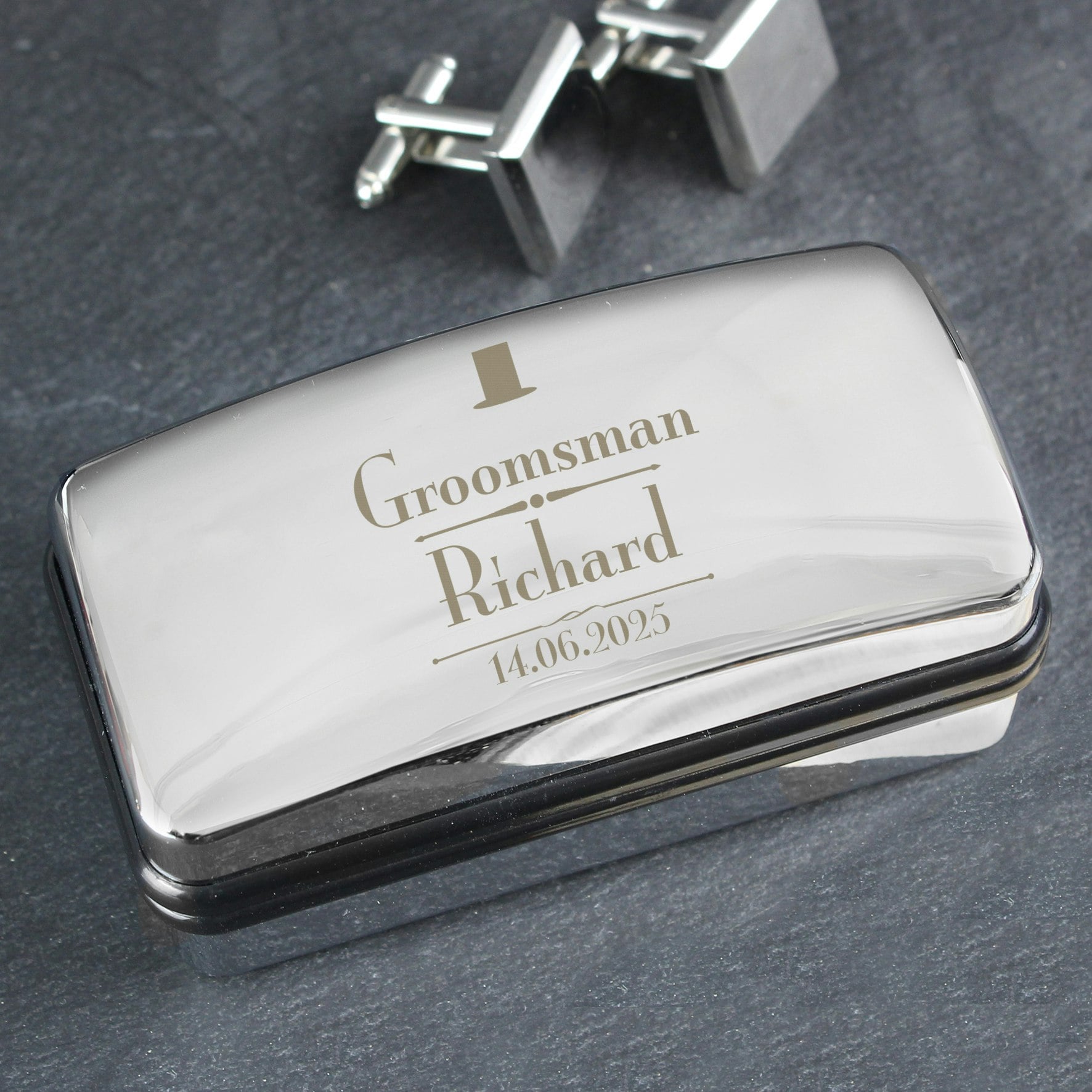Personalised Memento Company Silver Personalised Groomsman Cufflink Box