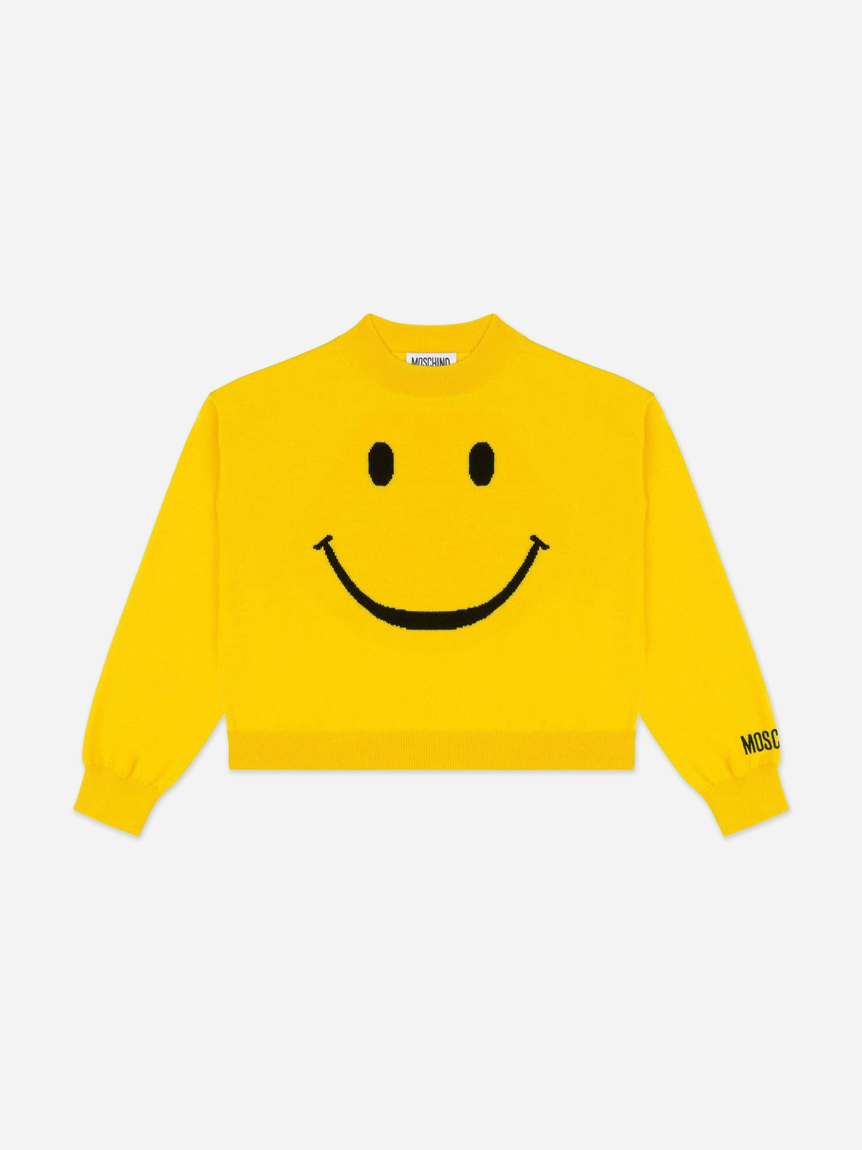 Moschino Kids Yellow Wool Smiley Face Jumper In - 5 Yrs