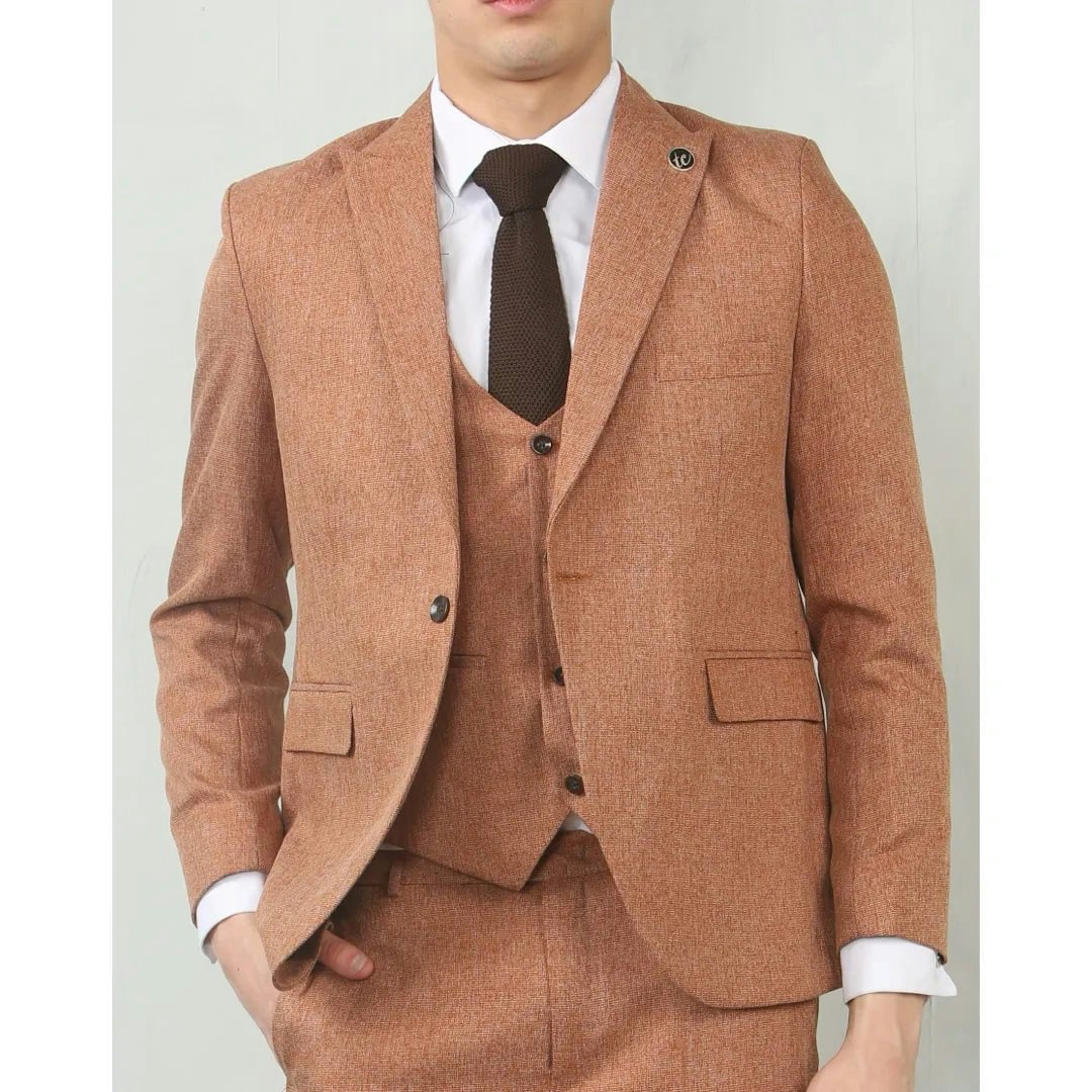 Truclothing Men's Im200 - Camel Tailored Fit Wedding 3 Piece Suit - 52" Jacket 46" Trousers