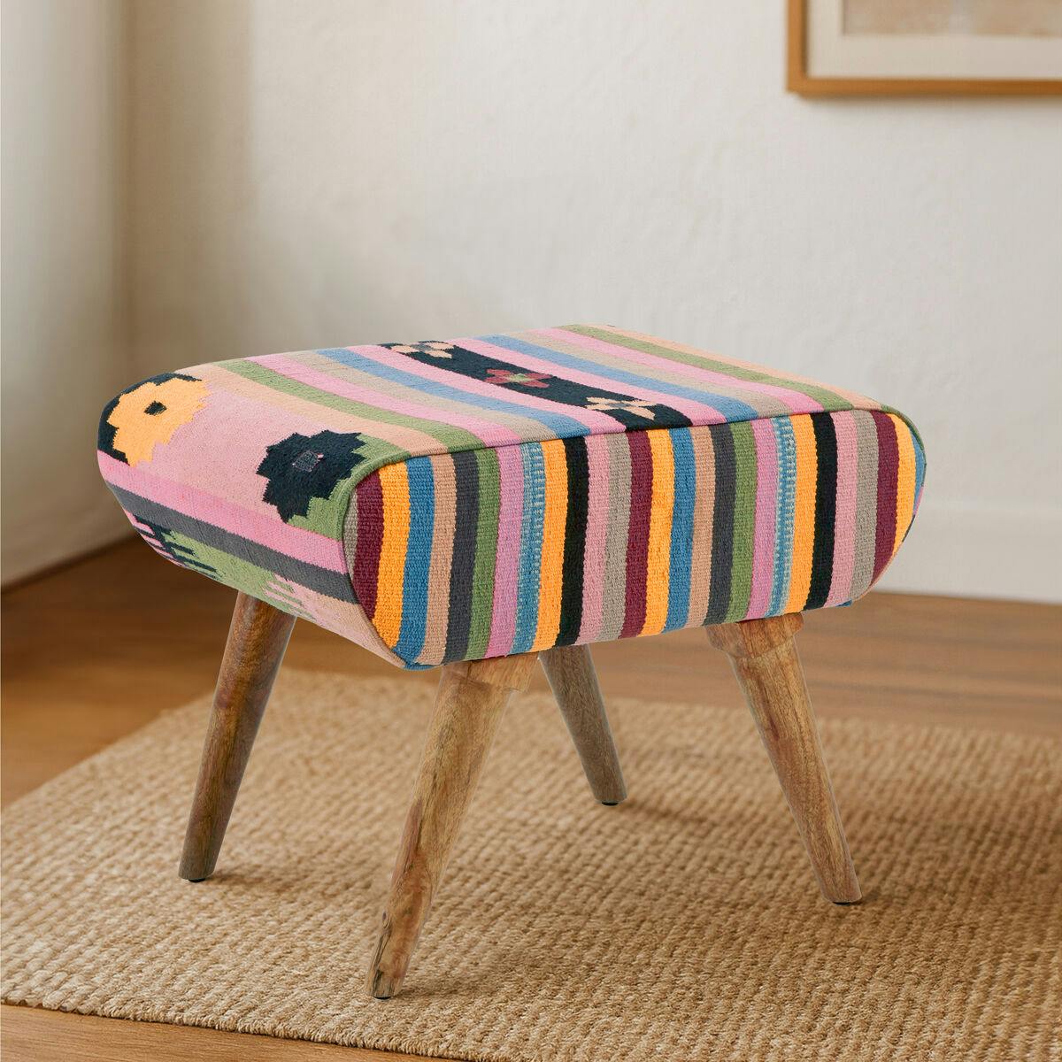 Orsina Cefena Multicolour Tribal Footstool – Mango Wood Accent Stool