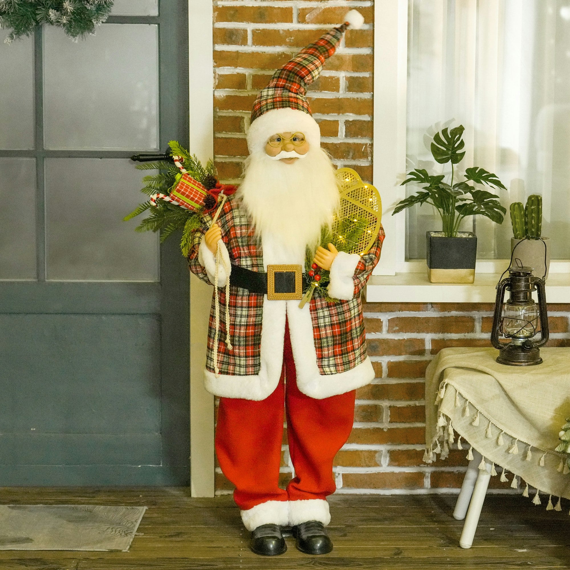 Homcom Red/Green 133Cm Animated Santa Claus W/ Sound Activated Festive Music For Party - 4.4Ft