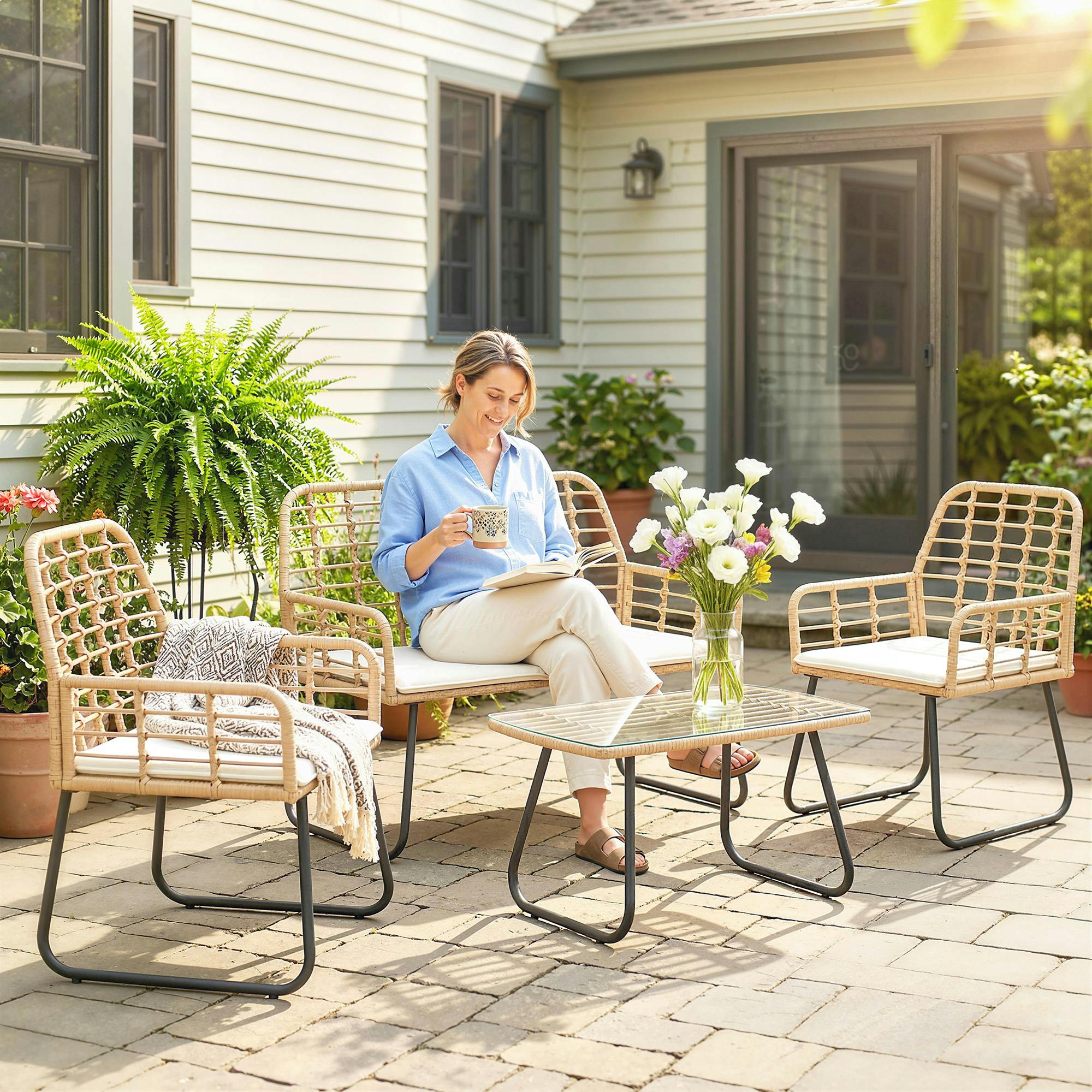 Rackhams Brown Rattan Garden Furniture Set, Indoor Balcony Conservatory Set