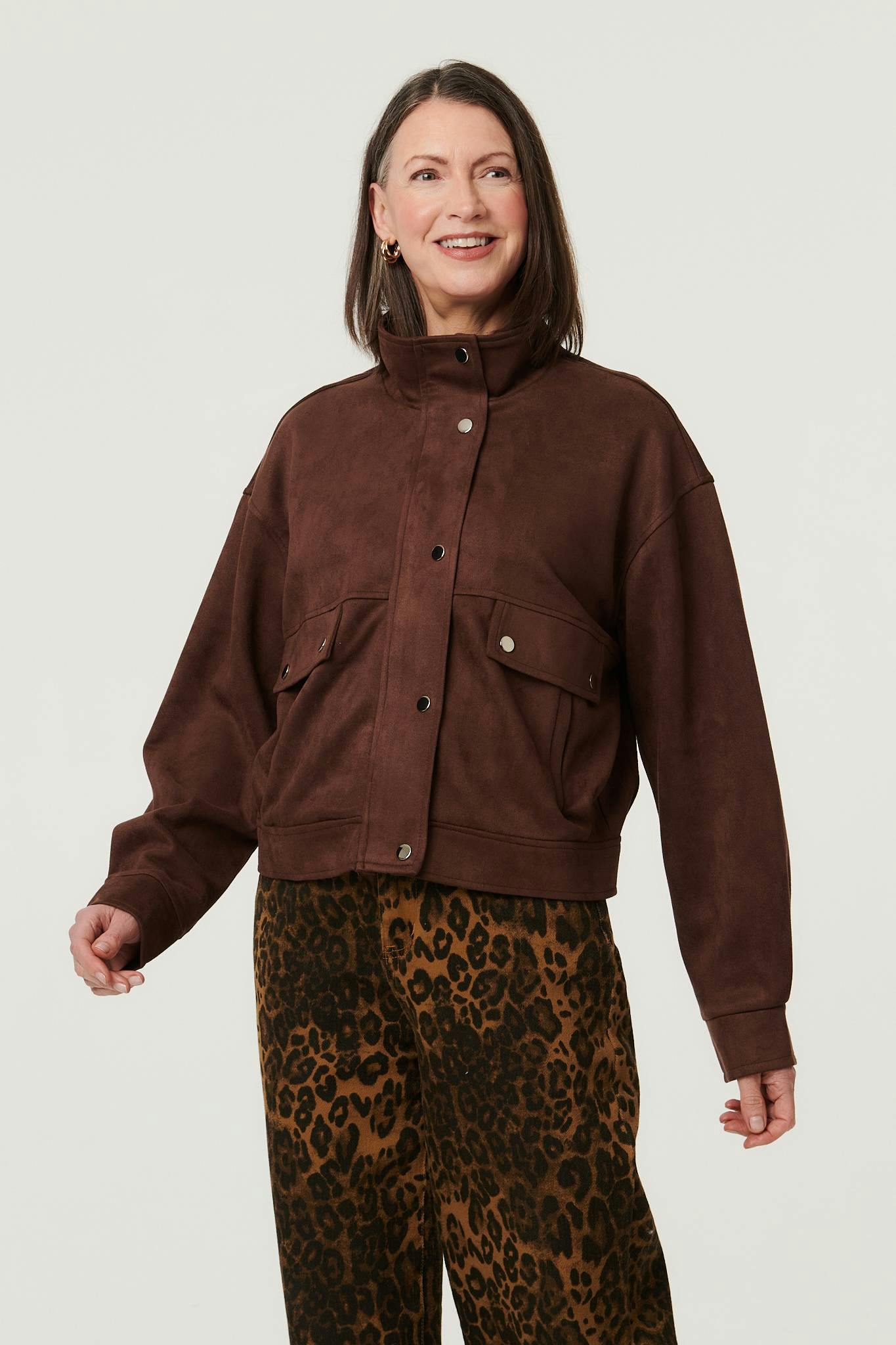Izabel London Brown Faux Suede Pocket Front Relaxed Jacket - 12