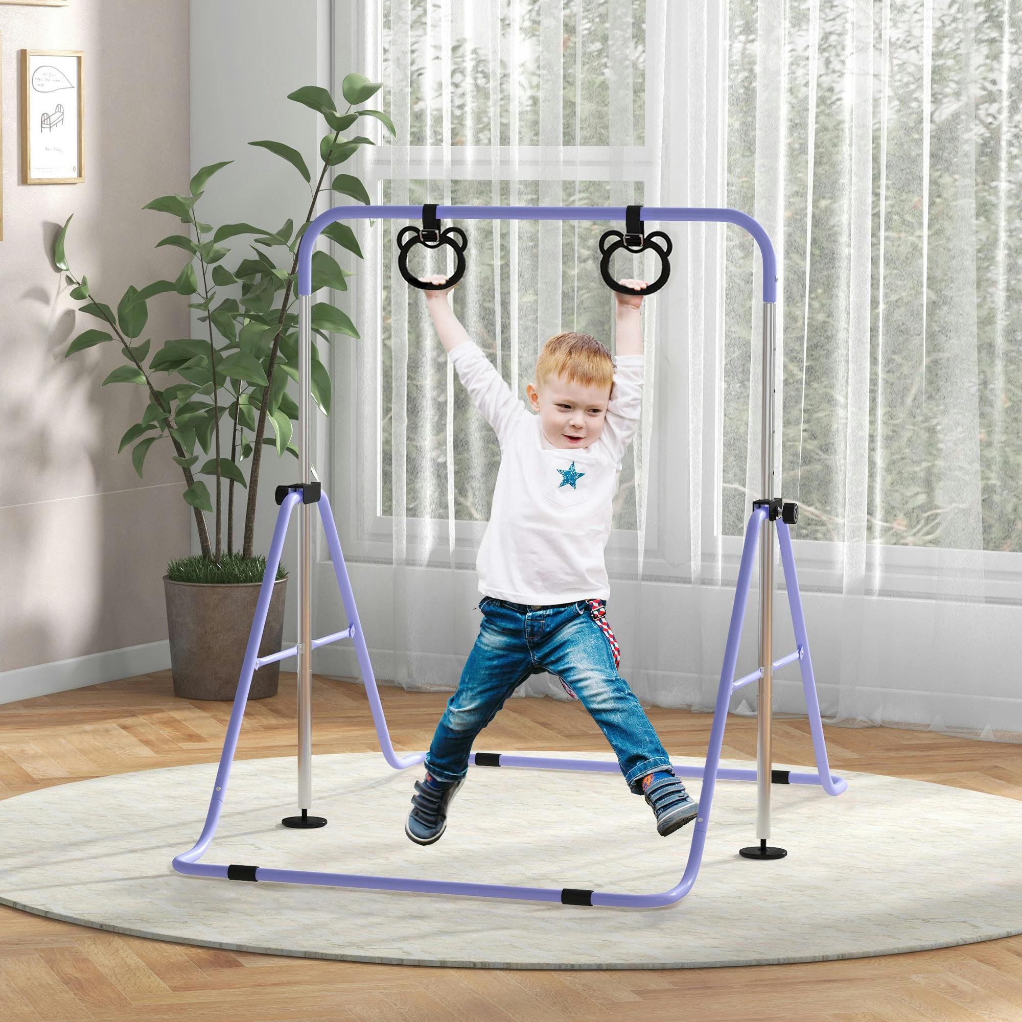 Homcom Purple Adjustable Height Foldable Kids Gymnastics Bar,