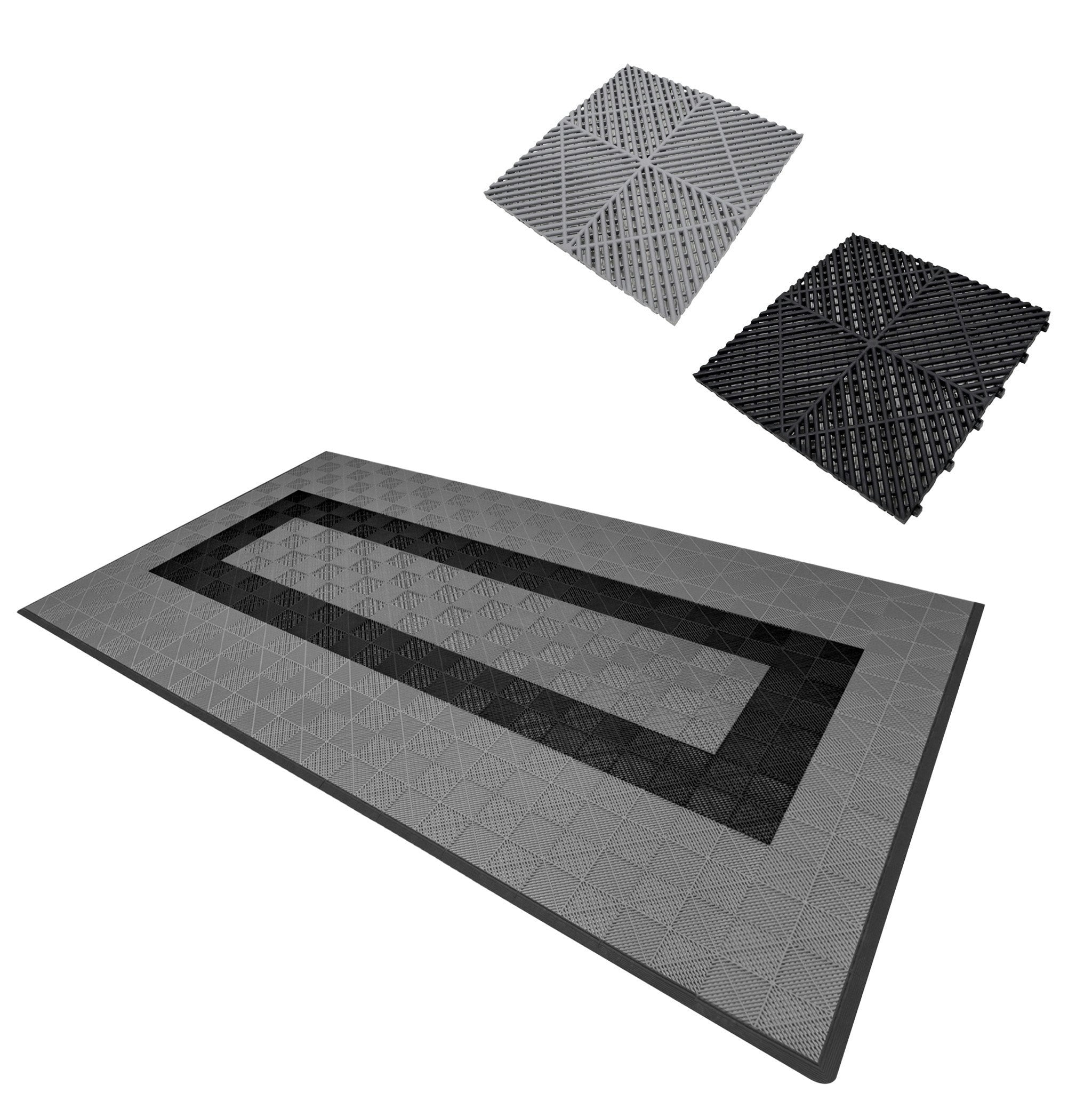 Monstershop Grey/Black Vented Garage Floor Tiles With Edges – 90 & 30