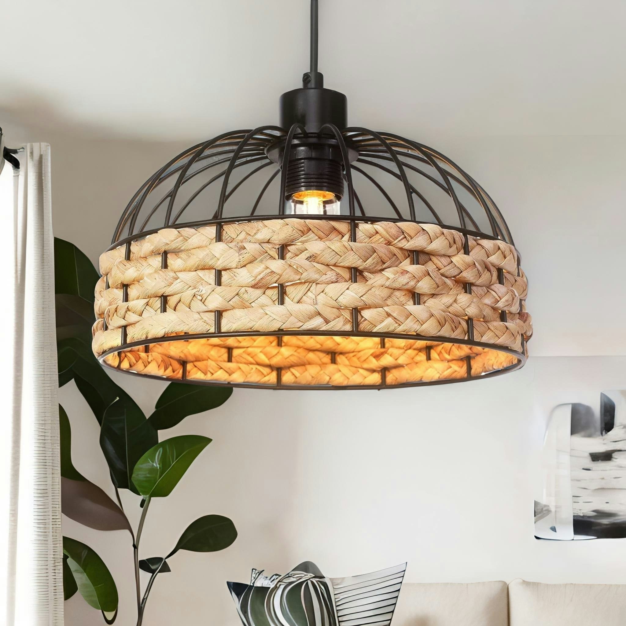 Rafaelo Mobilia Light/Brown Rope And Metal Ceiling Pendant Shade