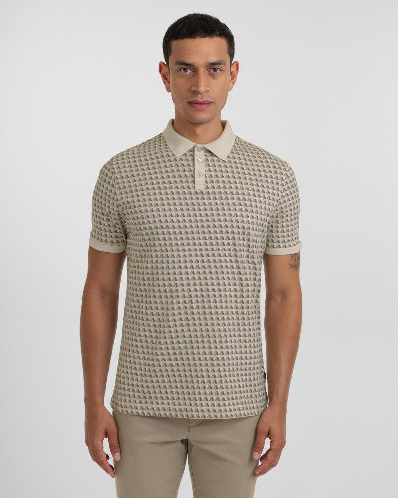 Steel & Jelly Lambeth - Geometric Print Polo Shirt - Stone - Xl