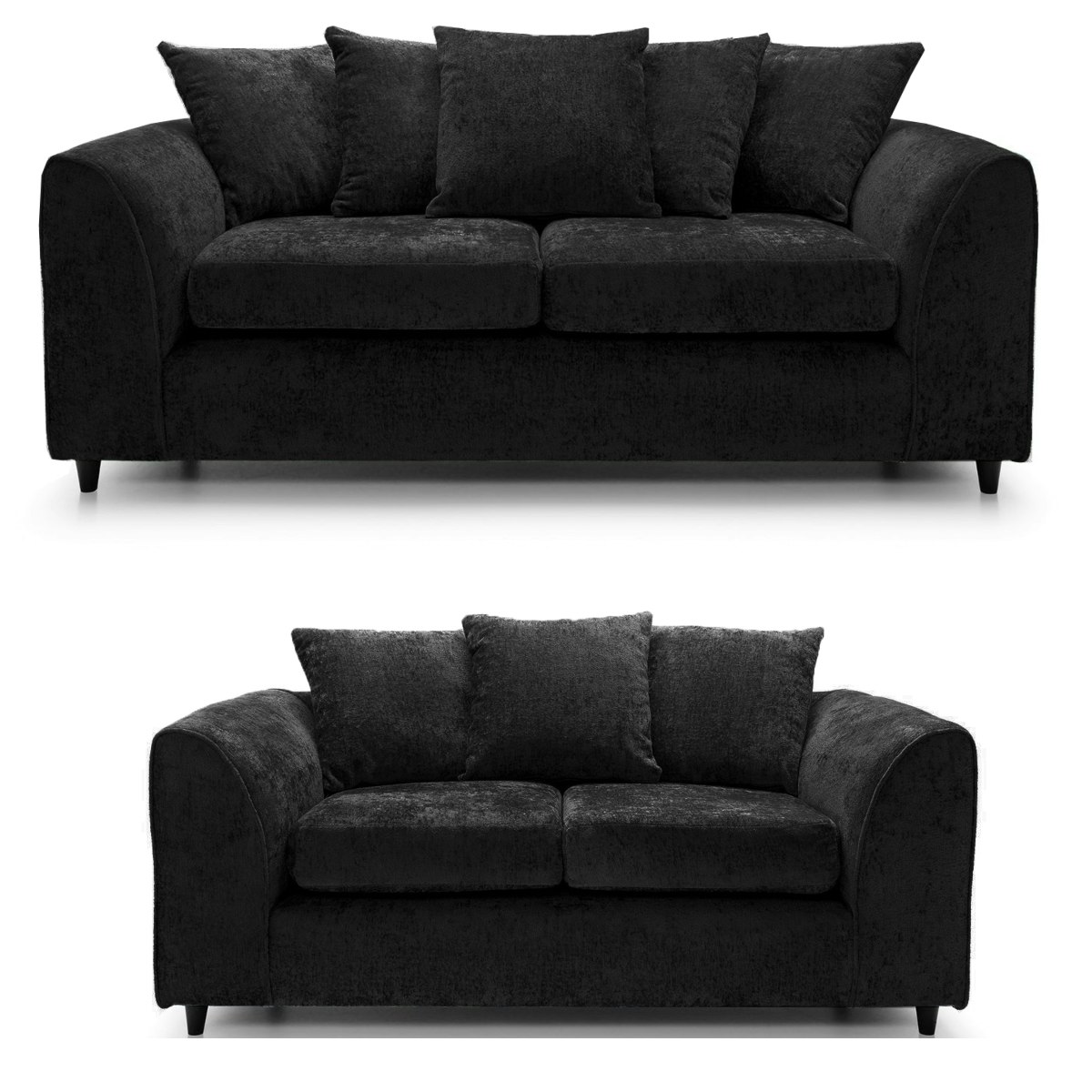 Furnishings For Less Black Monaco Chenille Fabric Sofa Suite
