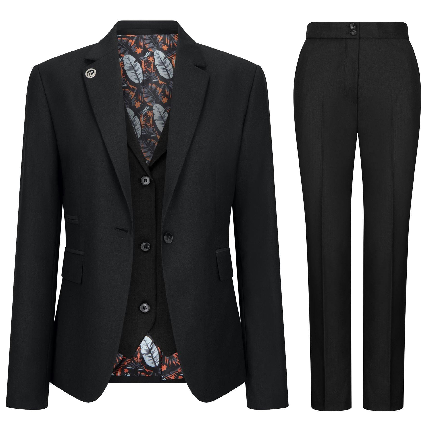Truclothing Women's Black 3 Piece Tailored Fit Plain Formal Office Suit - Uk Xl/16 | Eu 42 | Us 12