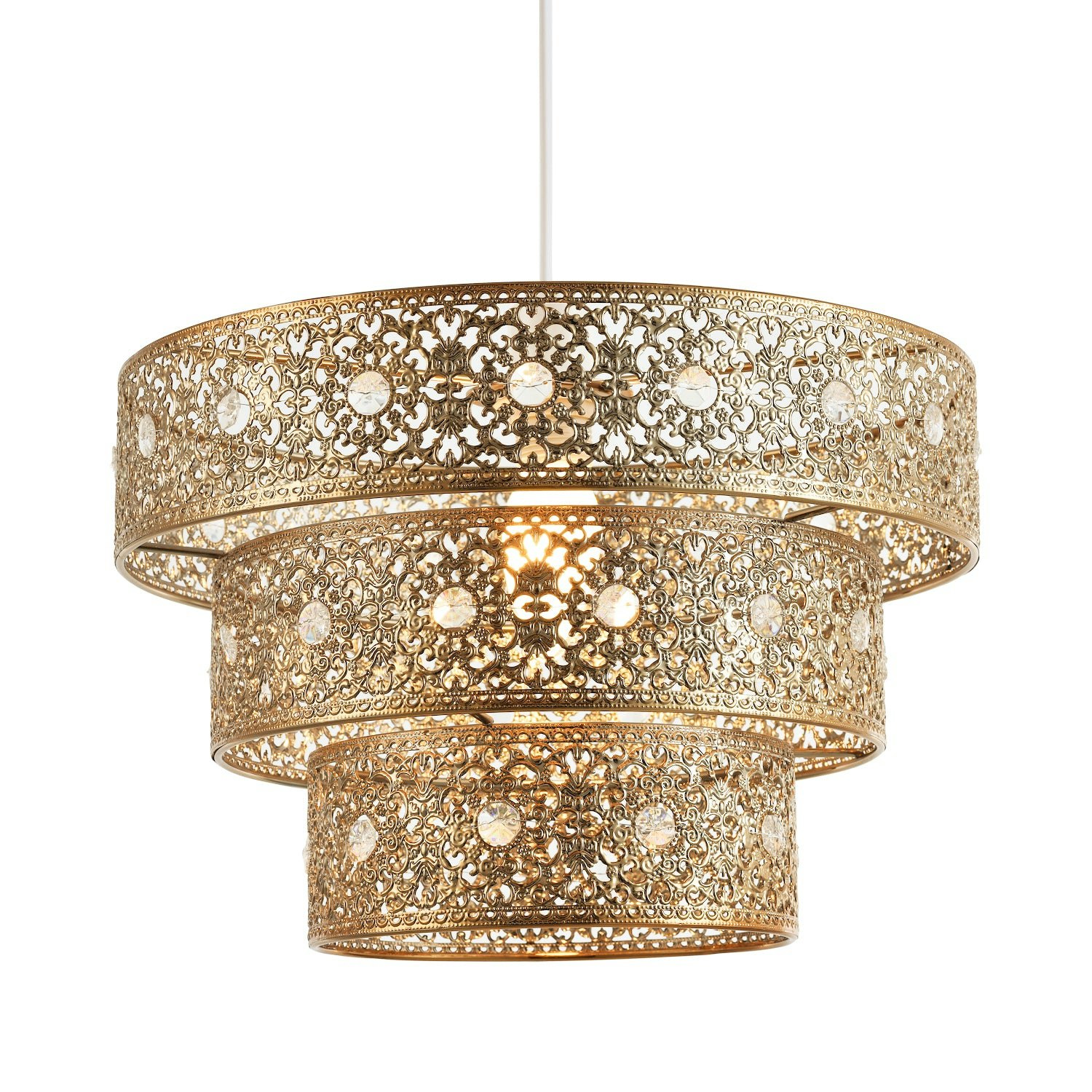 Happy Homewares Gold Polished Acrylic Gem Moroccan Style Triple Tier Pendant Lighting Shade