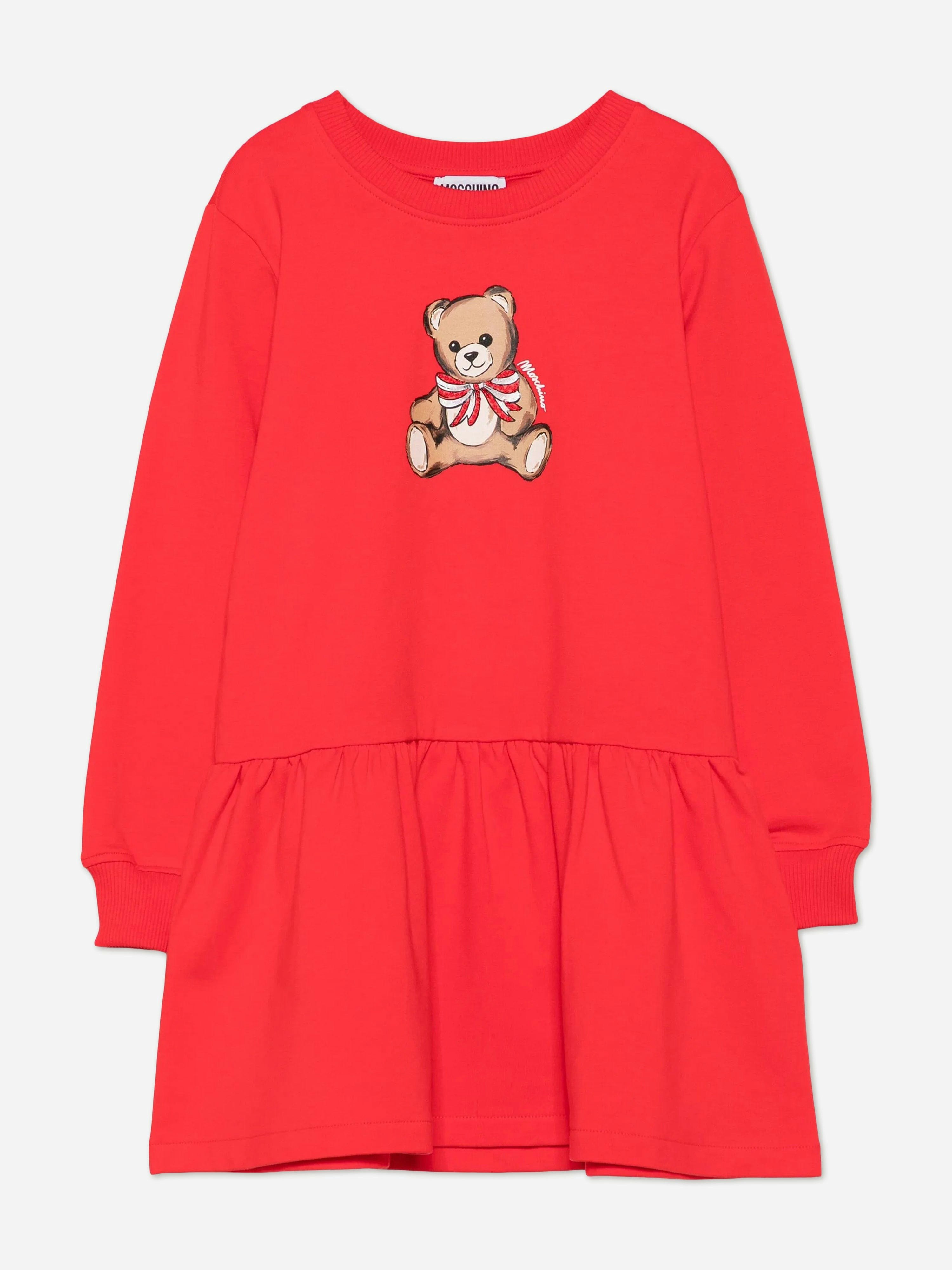 Moschino Kids Girls Red Moschino Teddy Bear Sweater Dress In - 5 Yrs