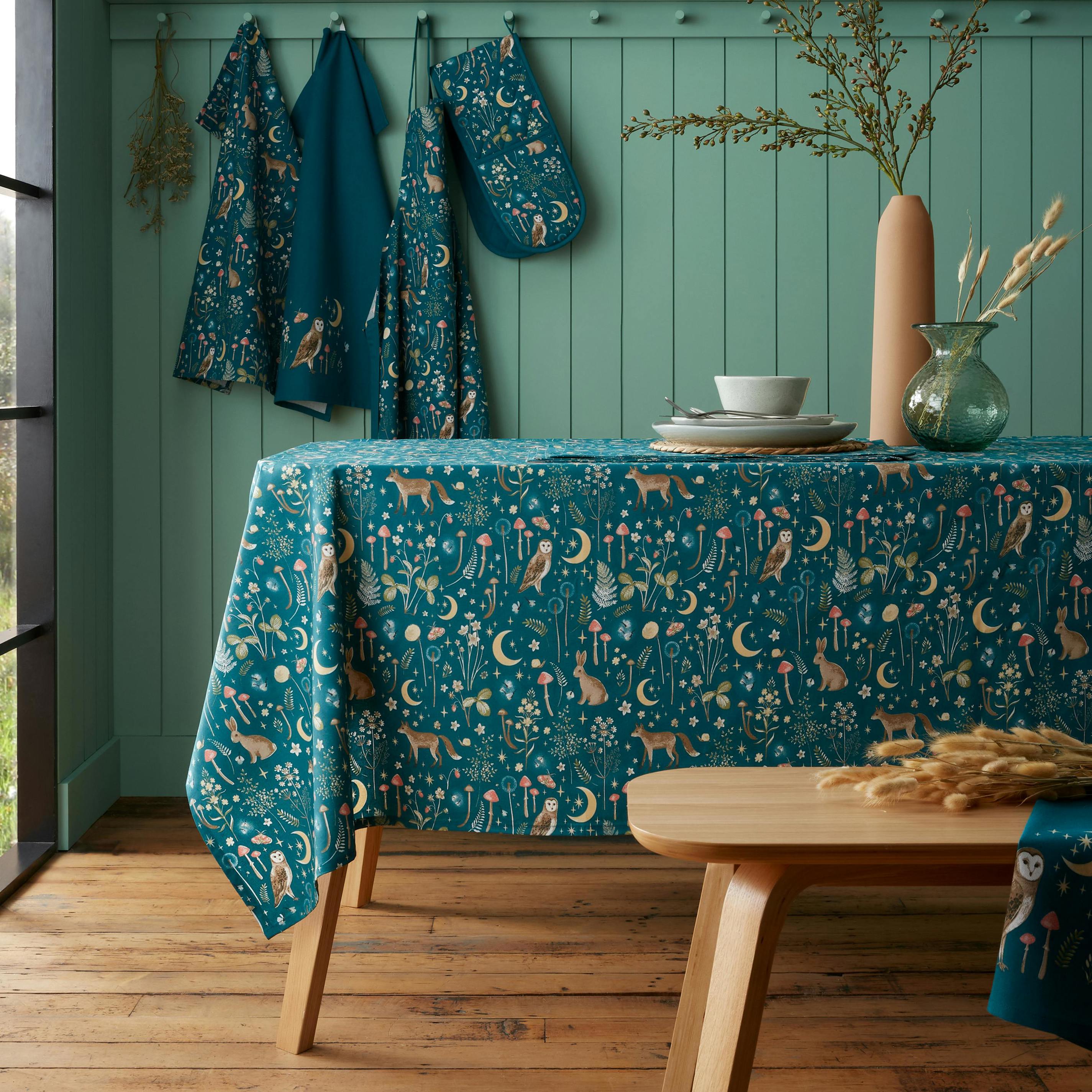 Rackhams Green Enchanted Twilight Animals Cotton Table Cloth - 137 X 229 Cm