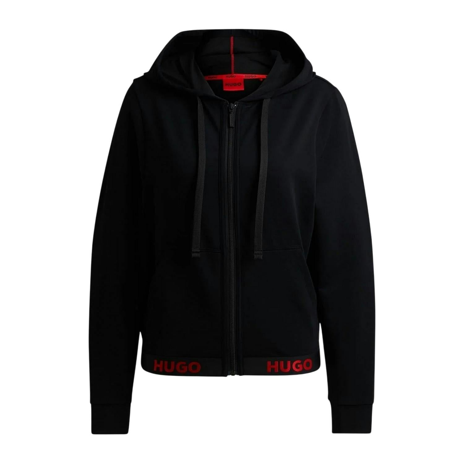 Hugo Women's Black Lettering Regular Hooded Jacket - 14 Uk - 100% Mixed