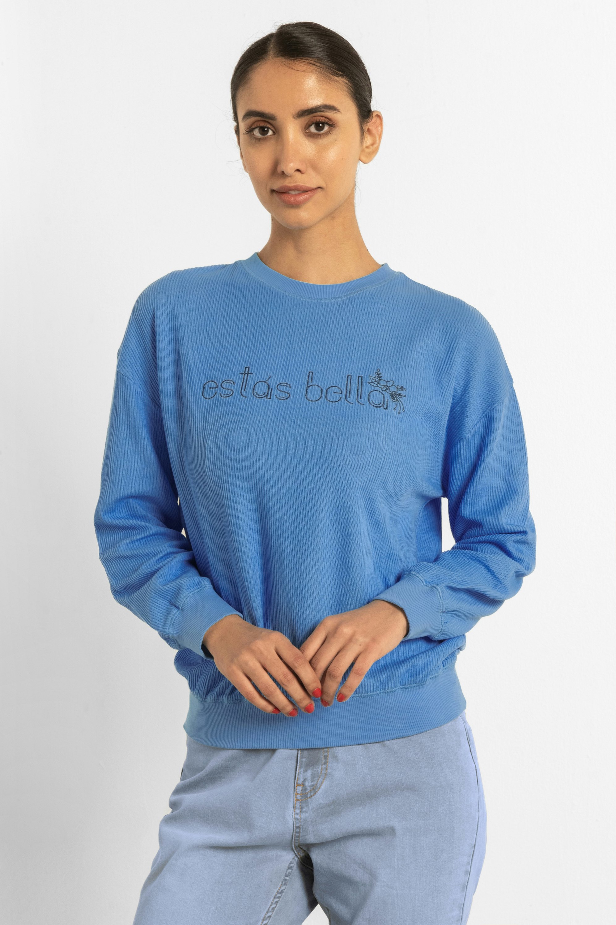 Enorsia Blue Estás Bella Long Sleeve Sweatshirt - 18 - 100% Cotton