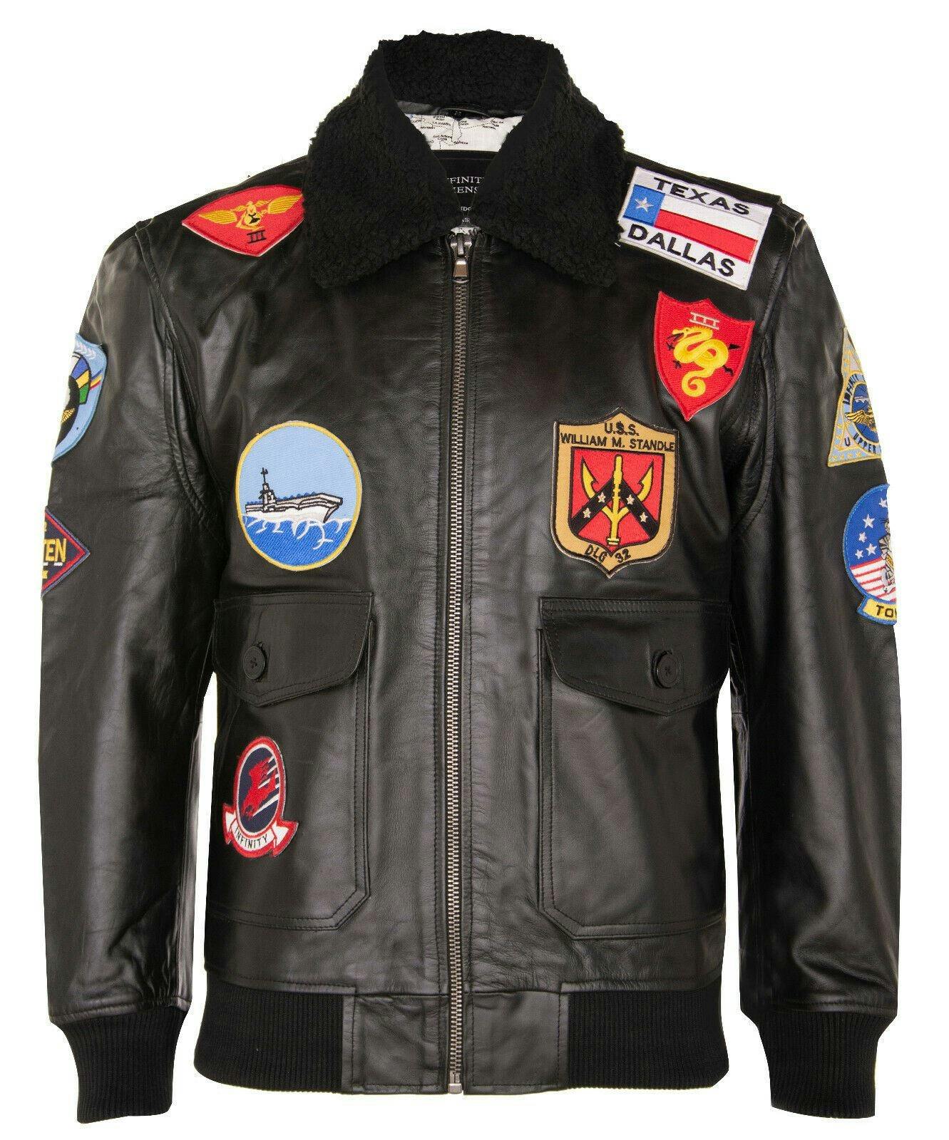 Infinity Leather Men's Black Top Gun A2 Leather Bomber Jacket-San Diego - Uk 4XL | Eu 58 | Us 48
