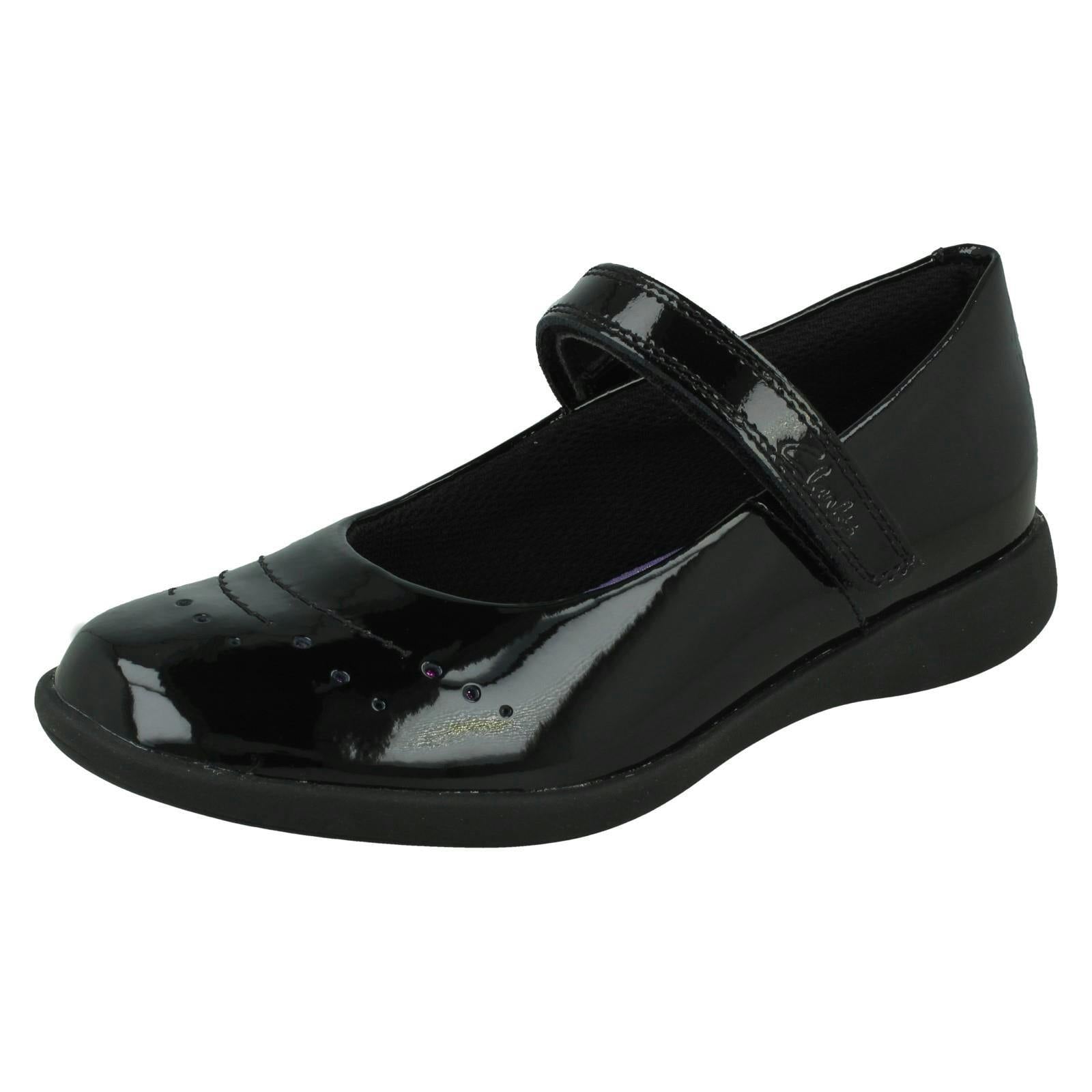 Clarks Girls Black Gem Detail School Shoes Etch Gem - Patent - Uk 10.5 Child - G