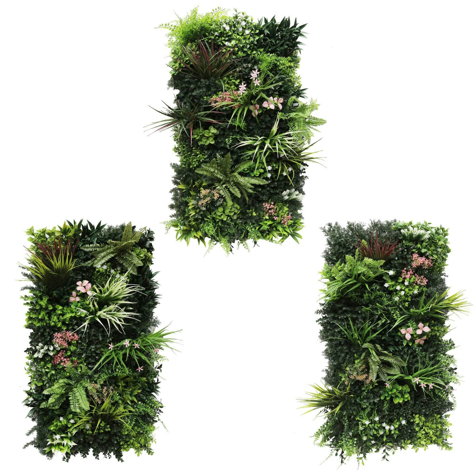 Rackhams Green Combo Of 3 Florence Premium Artificial Plants Wall Panels 1M X 50Cm