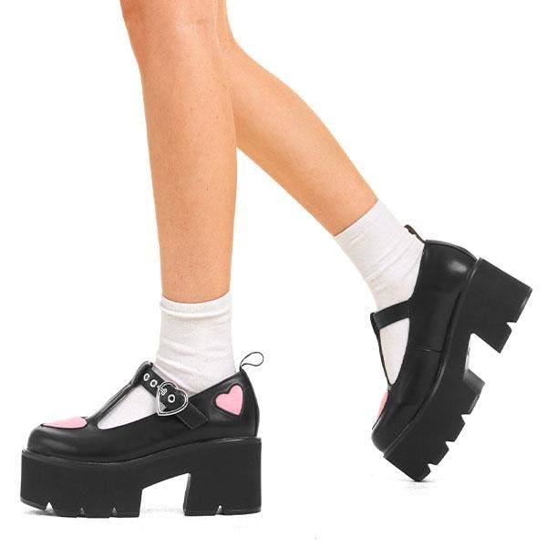 Lamoda Women's Fairytale Blackpu/Pinkheart Chunky Mary Jane Shoes Comfort Footwear - Uk6