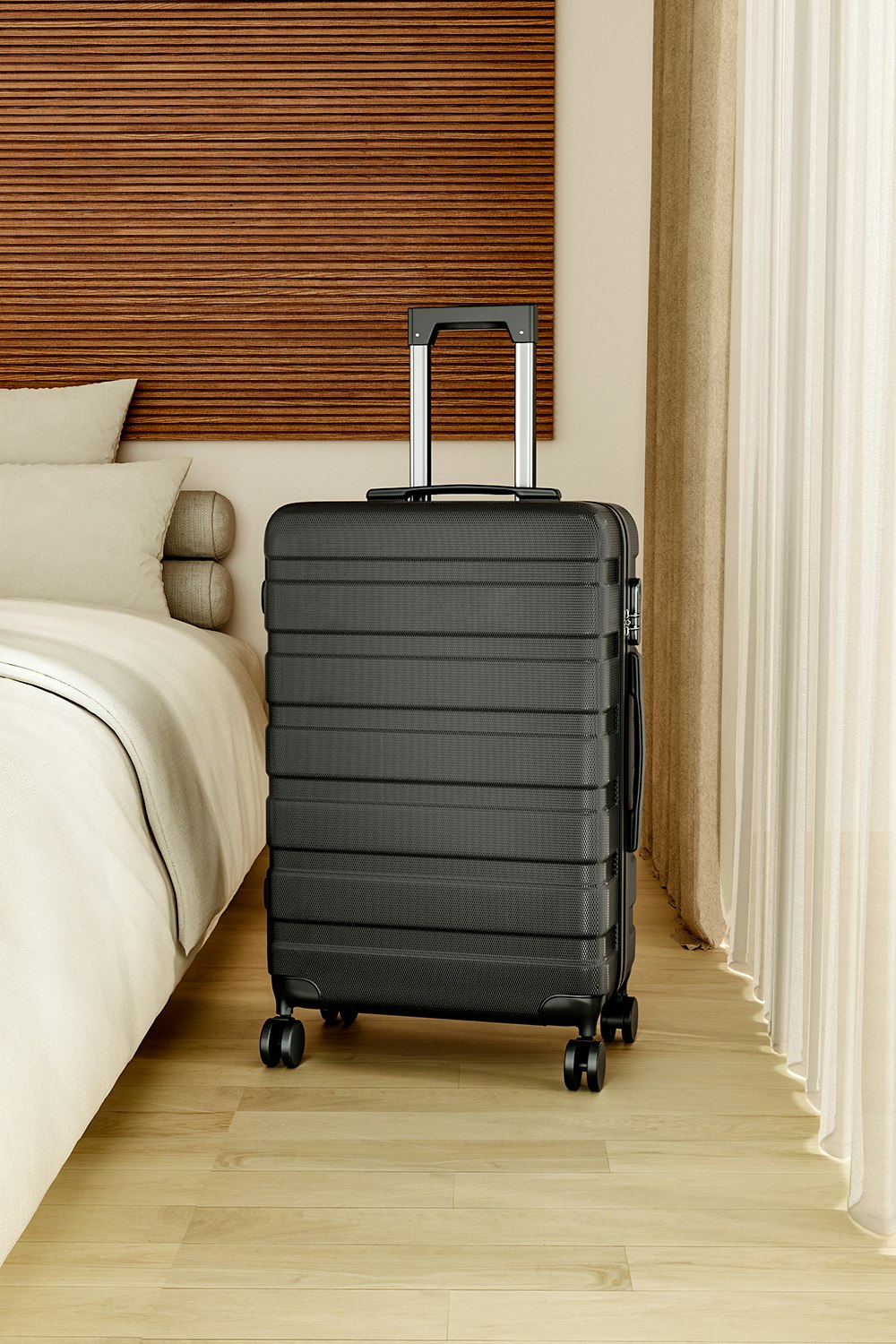 Living And Home Black Hardshell Rolling Luggage Trolley Travel Suitcase With Combination Lock - 24"