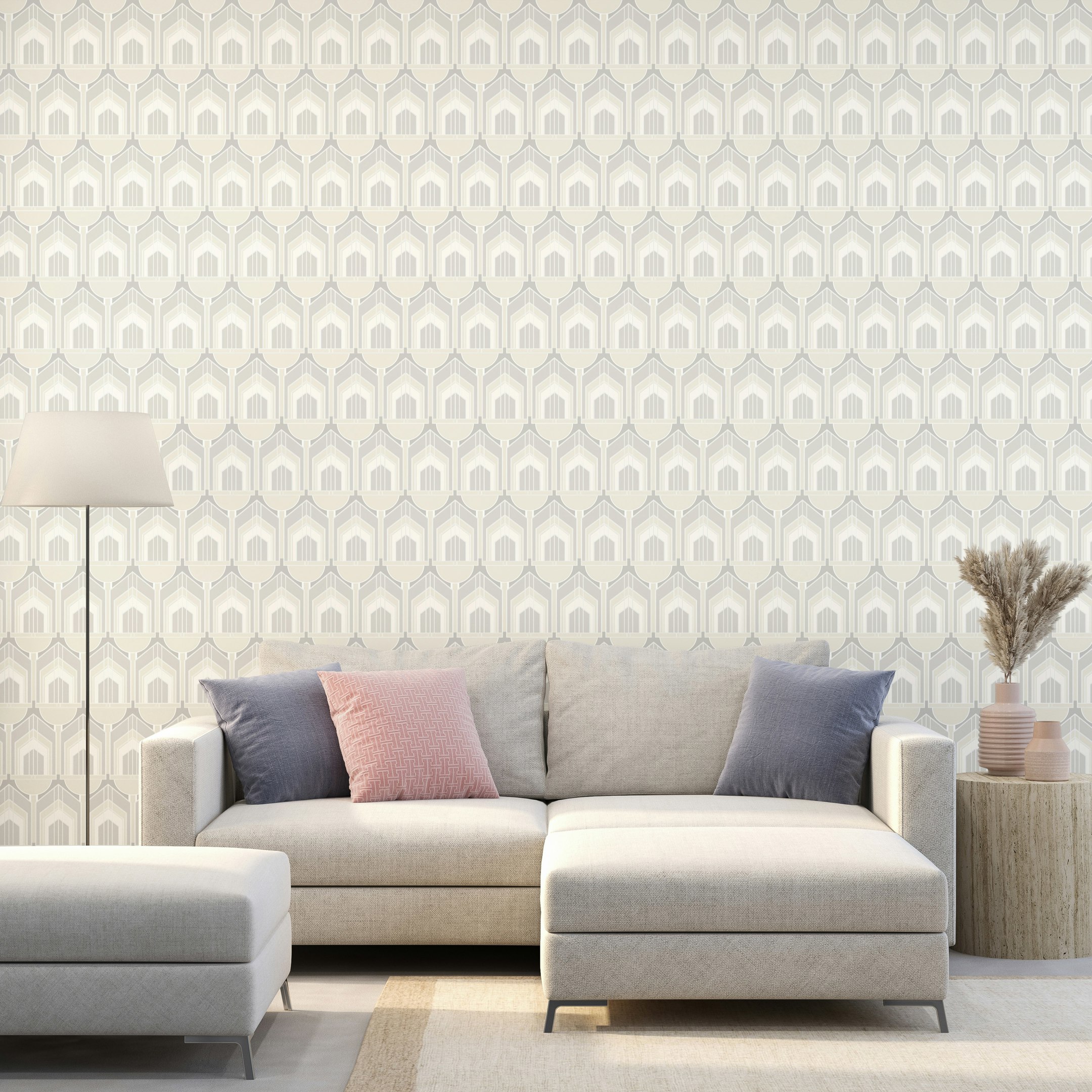 Rackhams Deco Arch - Natural 10M Wallpaper - Natural