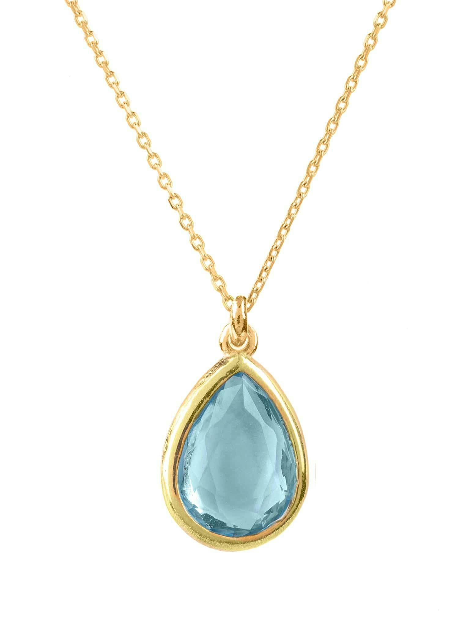 Latelita Gold/Blue Pisa Mini Teardrop Necklace Topaz