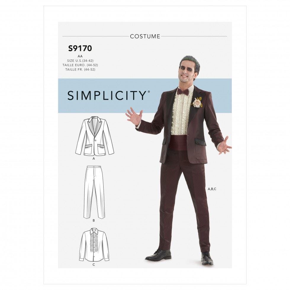 Simplicity Men's Sewing Pattern 9170, Costumes, Suits For Bb (44-46-48-50-52) - Intermediate - Bb (44-46-48-50-52)