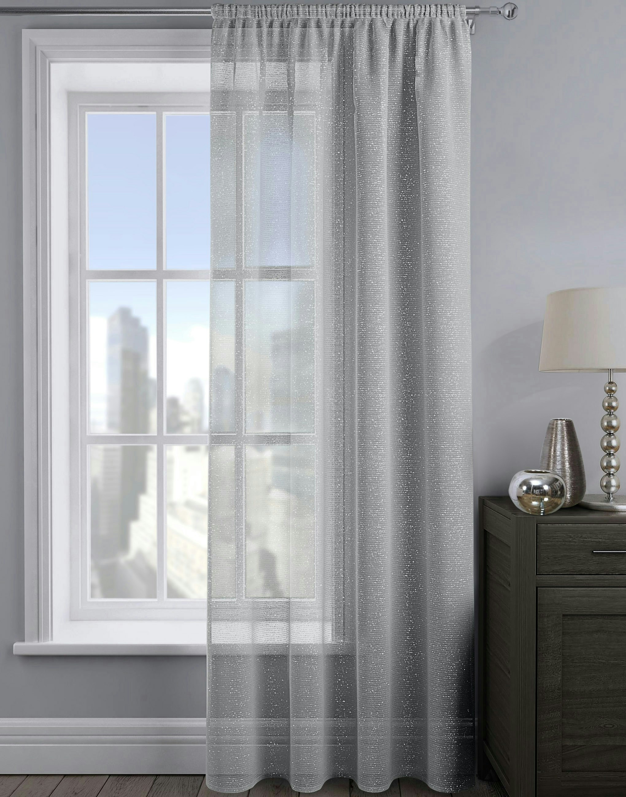Rackhams Silver Alessandria Sparkle Slot Top Voile Panel - 137Cm X 137Cm