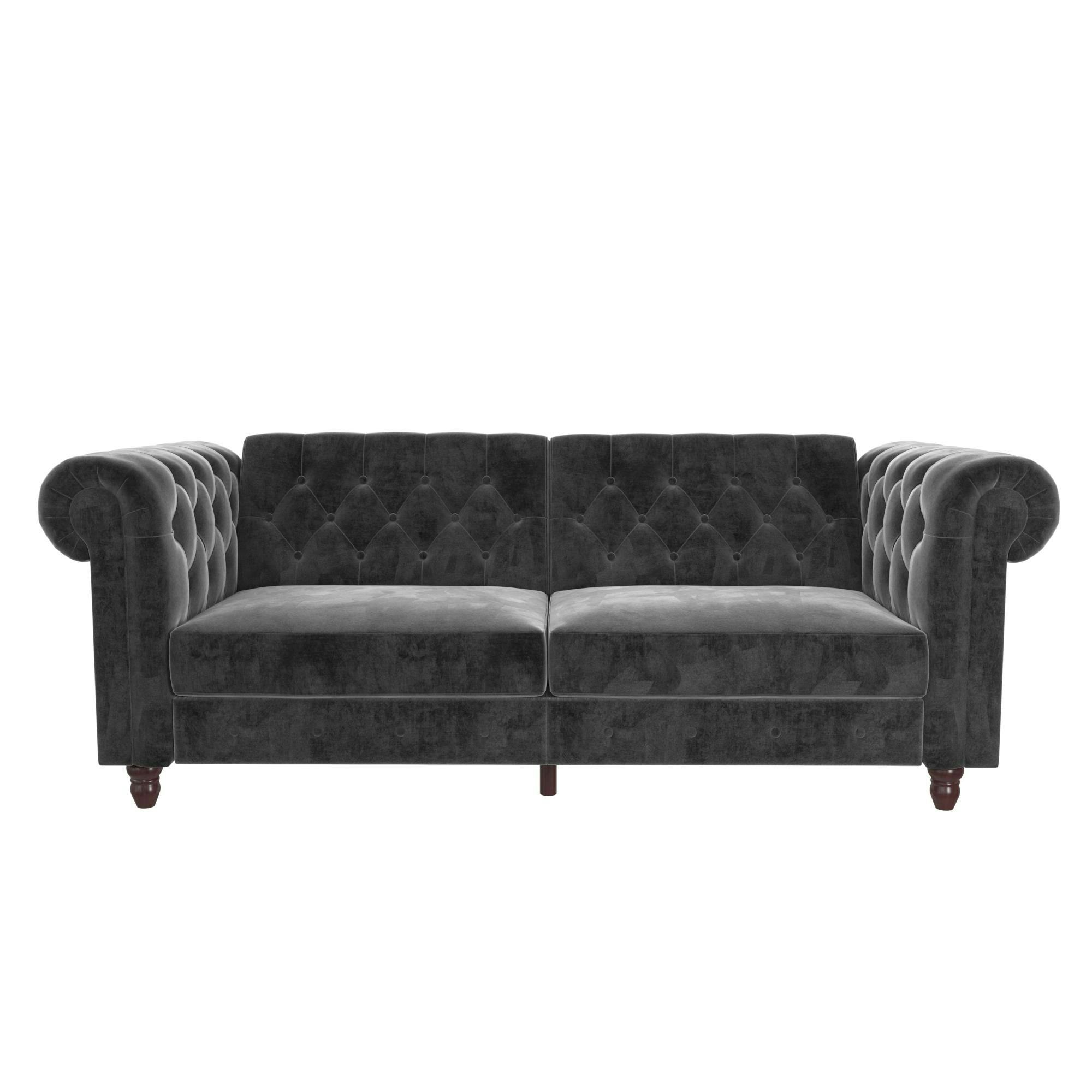 Dorel Home Grey Felix Chesterfield 3 Seater Sofa Bed In Velvet