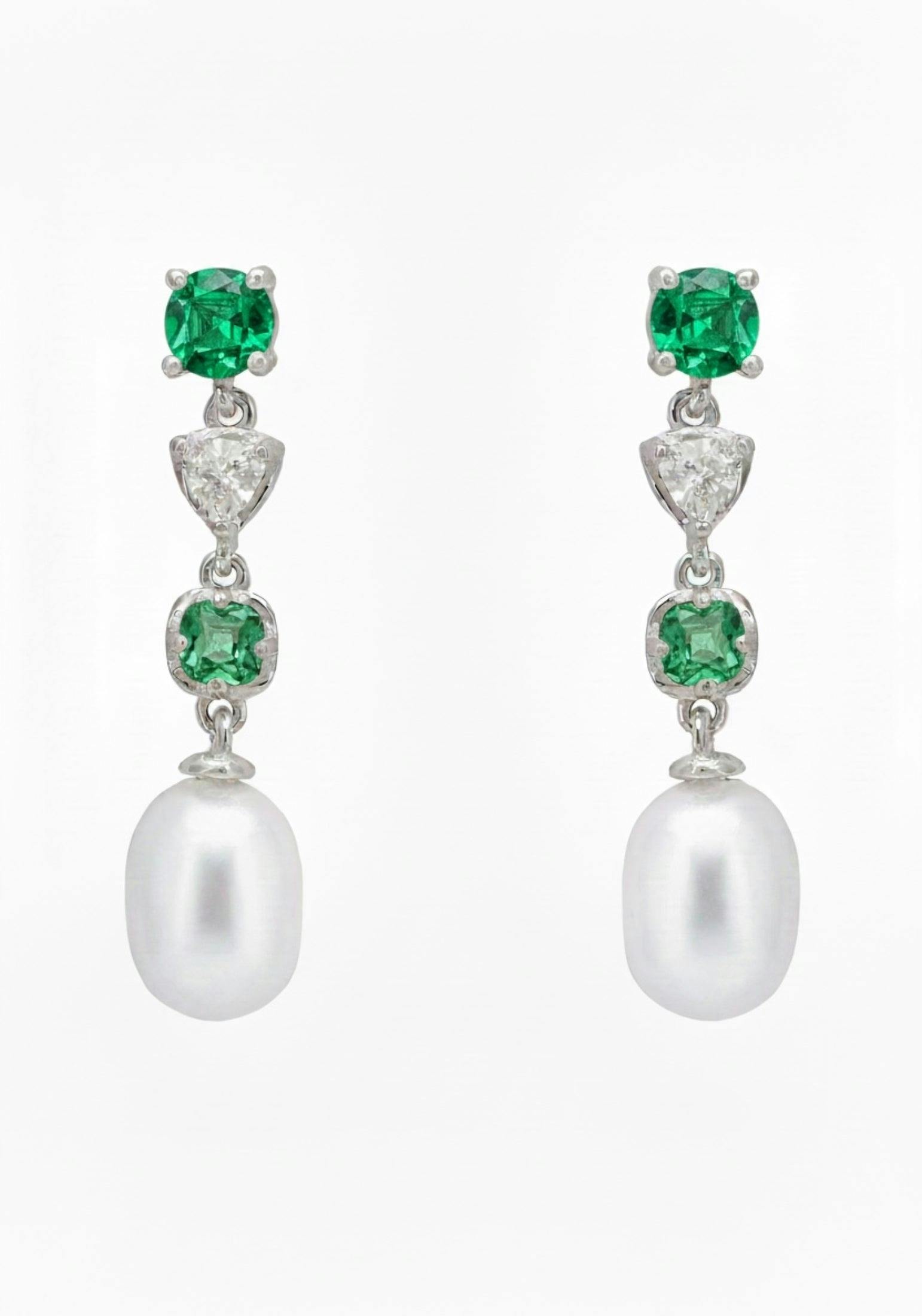 Latelita Silver Pearl Whisper Drop Earrings Emerald