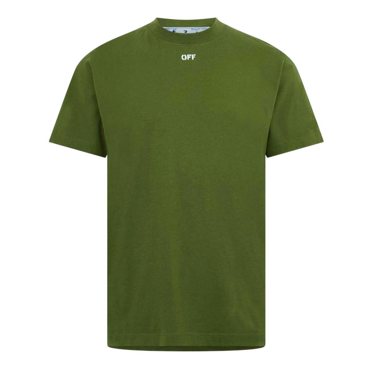 Off-White Men's White/Green Off- Off Lettering Cotton Regular T-Shirt - Green/ - Xxs - Green/ - 100% Mixed