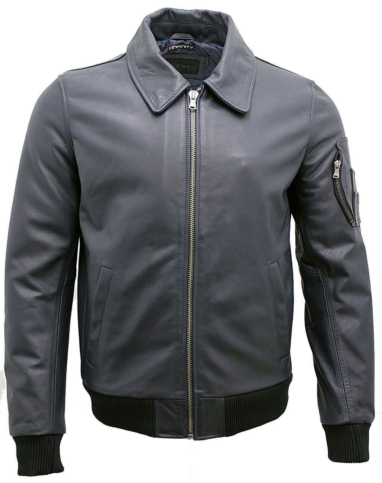 Infinity Leather Men's Cowhide Analine Leather A2 Us Airforce Bomber Jacket - Uk 4XL | Eu 58 | Us 48 - Navy