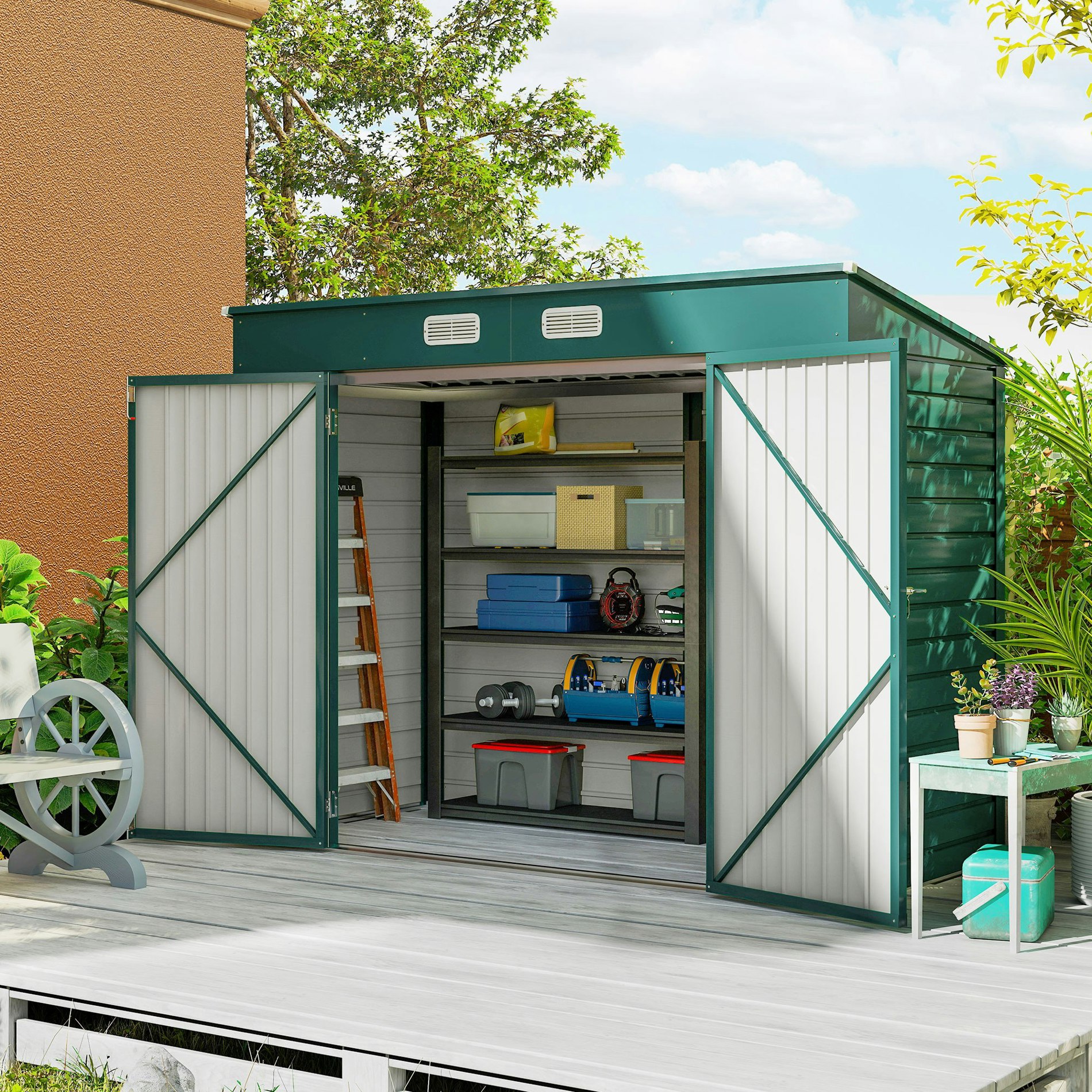 Outsunny Green 8 X 4Ft Metal Garden Storage Shed With Double Doors,