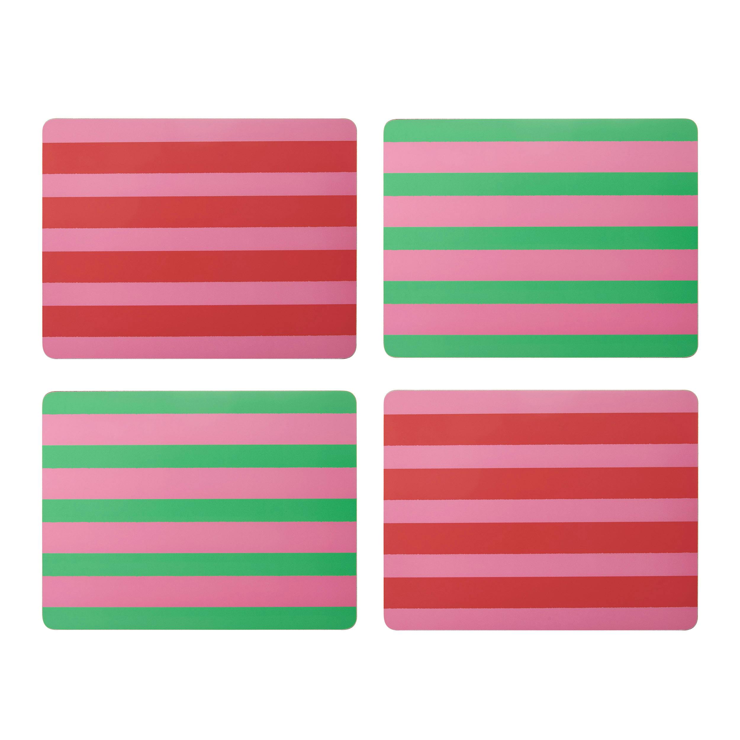 Rackhams Pink/Green Set Of 4 And Striped Placemats, Cork Backed 30 X 22Cm - Cork - Placemats And Coasters