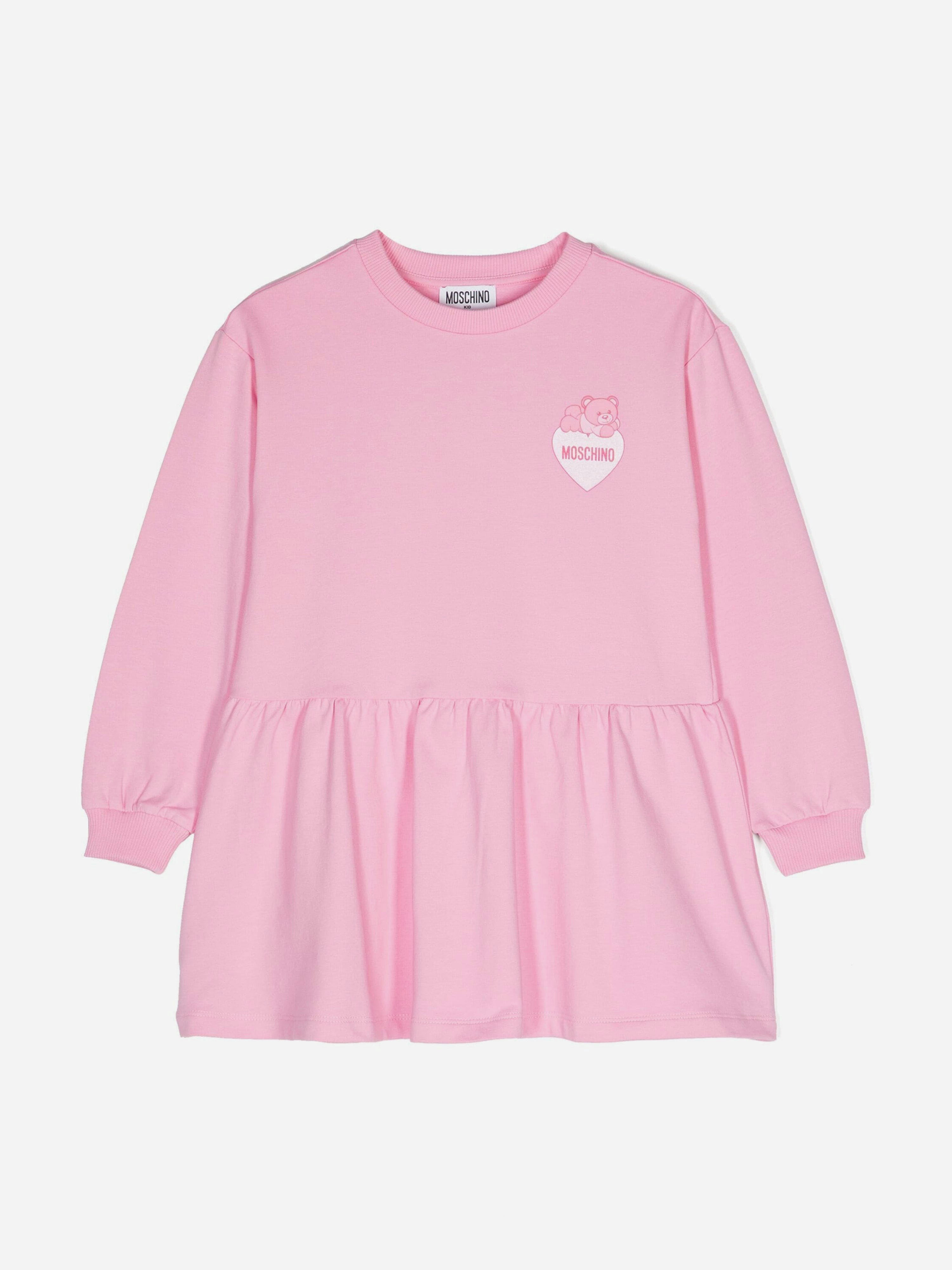 Moschino Kids Girls Pink Moschino Teddy Bear Logo Sweater Dress In - 12 Yrs