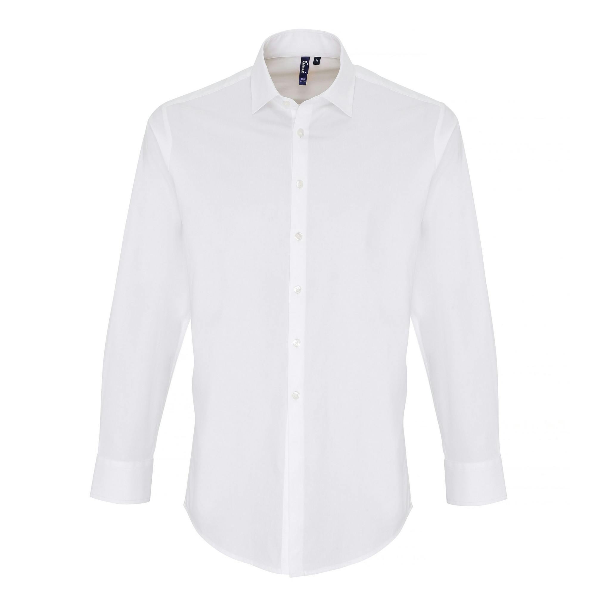 Premier Mens Stretch Fit Poplin Long Sleeve Shirt (White) - Size 2XL - Image 3