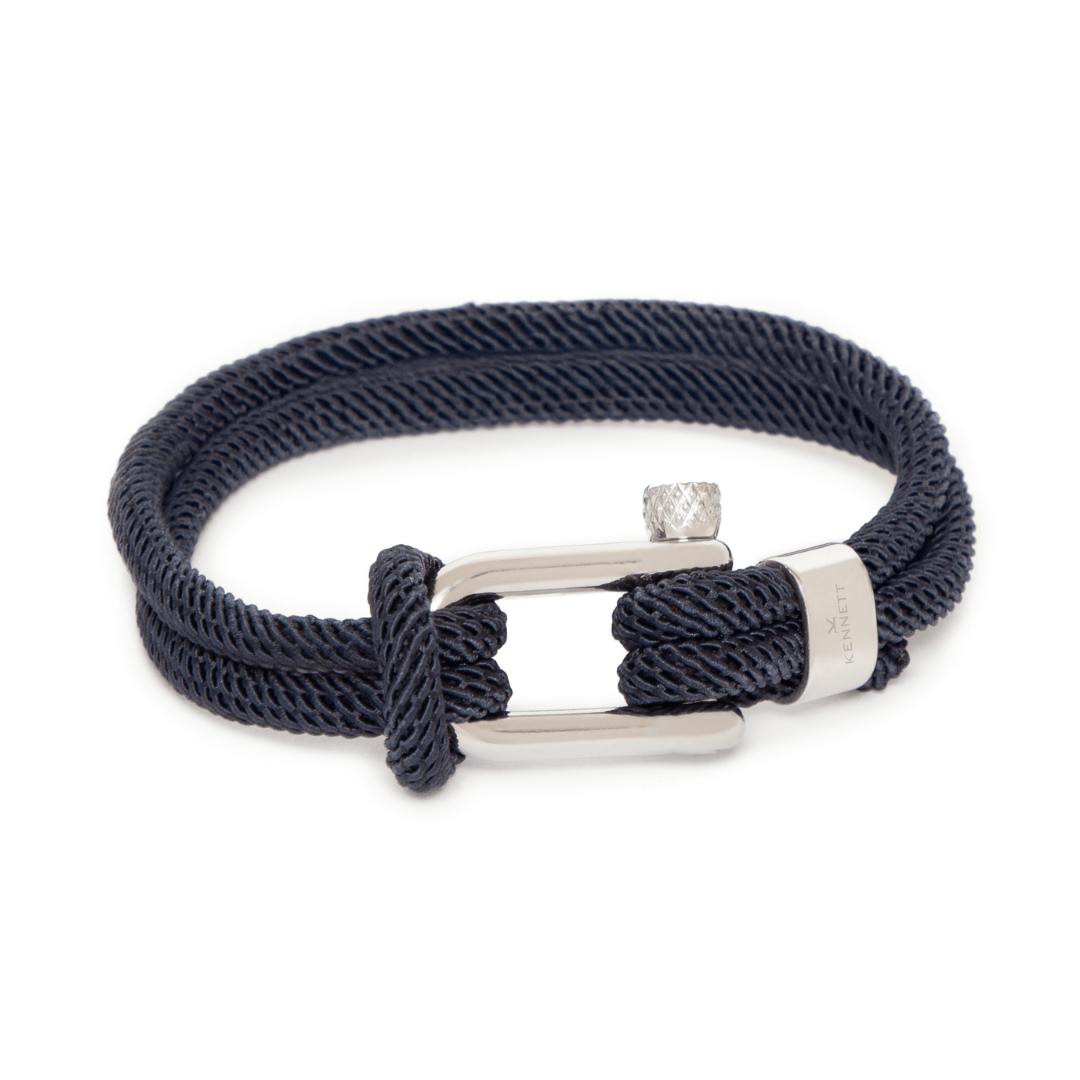 Kennett Regatta Bracelet – Nautical Shackle Cord Bracelet In Stainless Steel - Navy/Steel - 19Cm