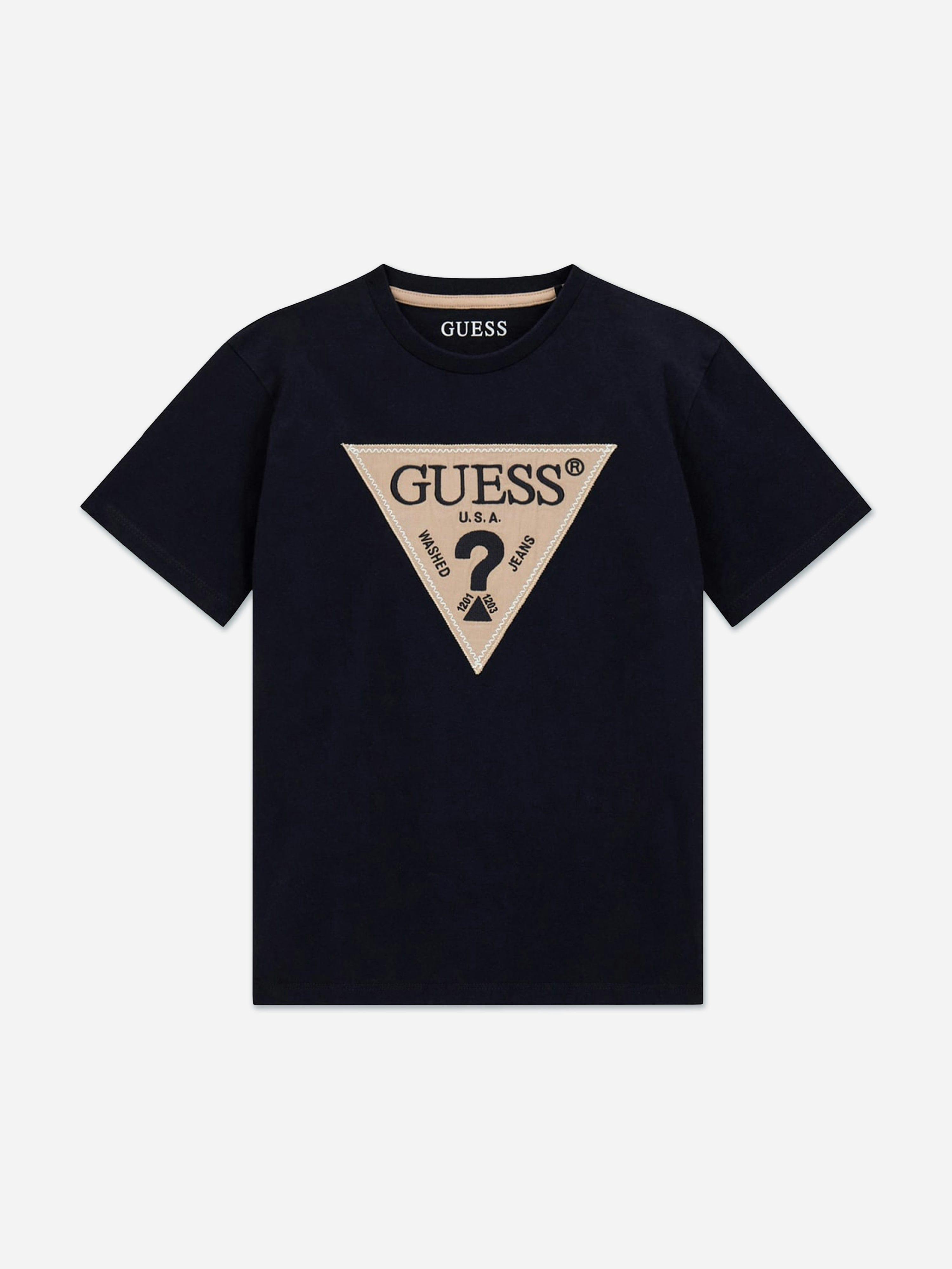 Guess Boys Blue Logo Print T-Shirt In Navy - 14 Yrs