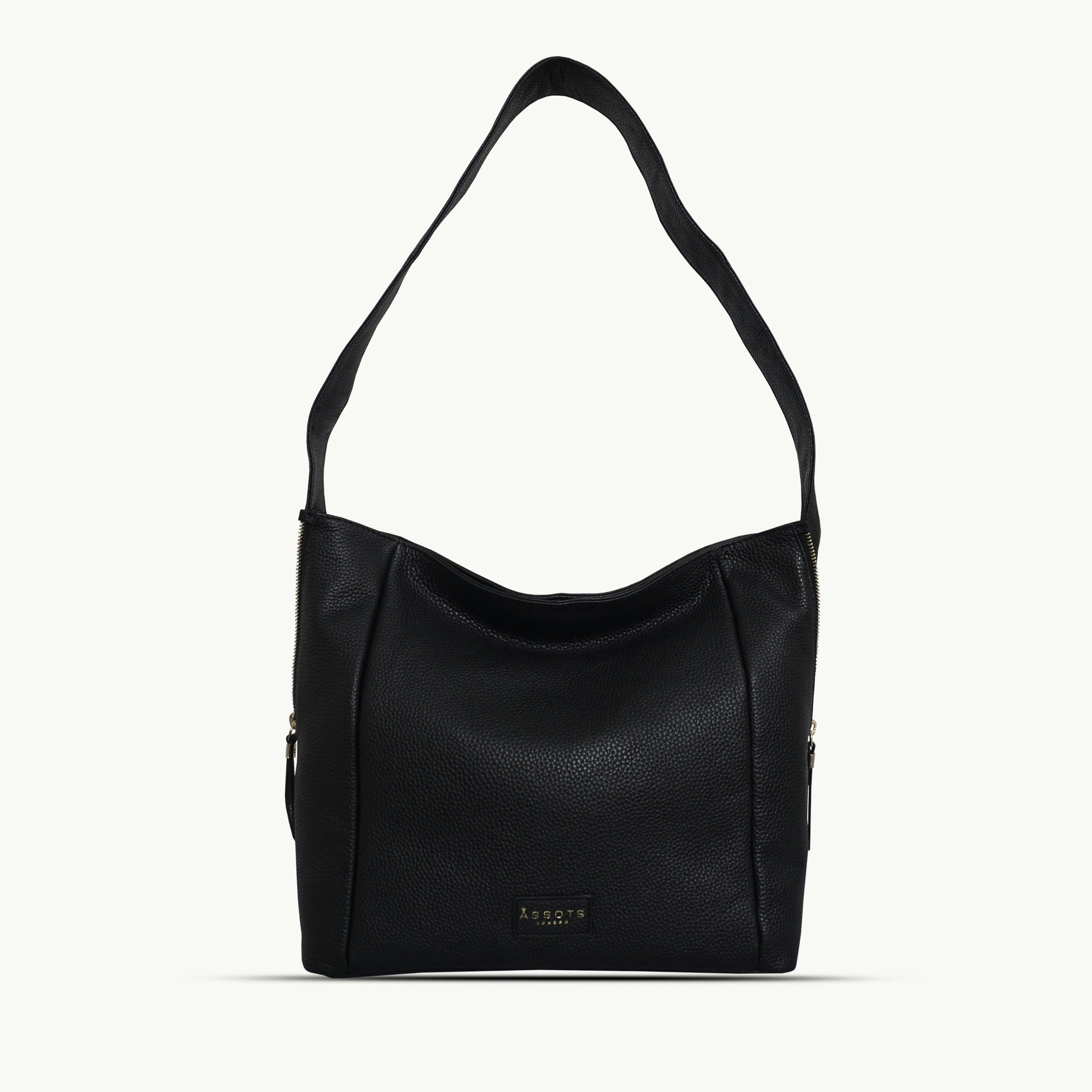 Assots London Black/Grain 'Courtney' Pebble Leather Slouchy Hobo Bag 41Cm