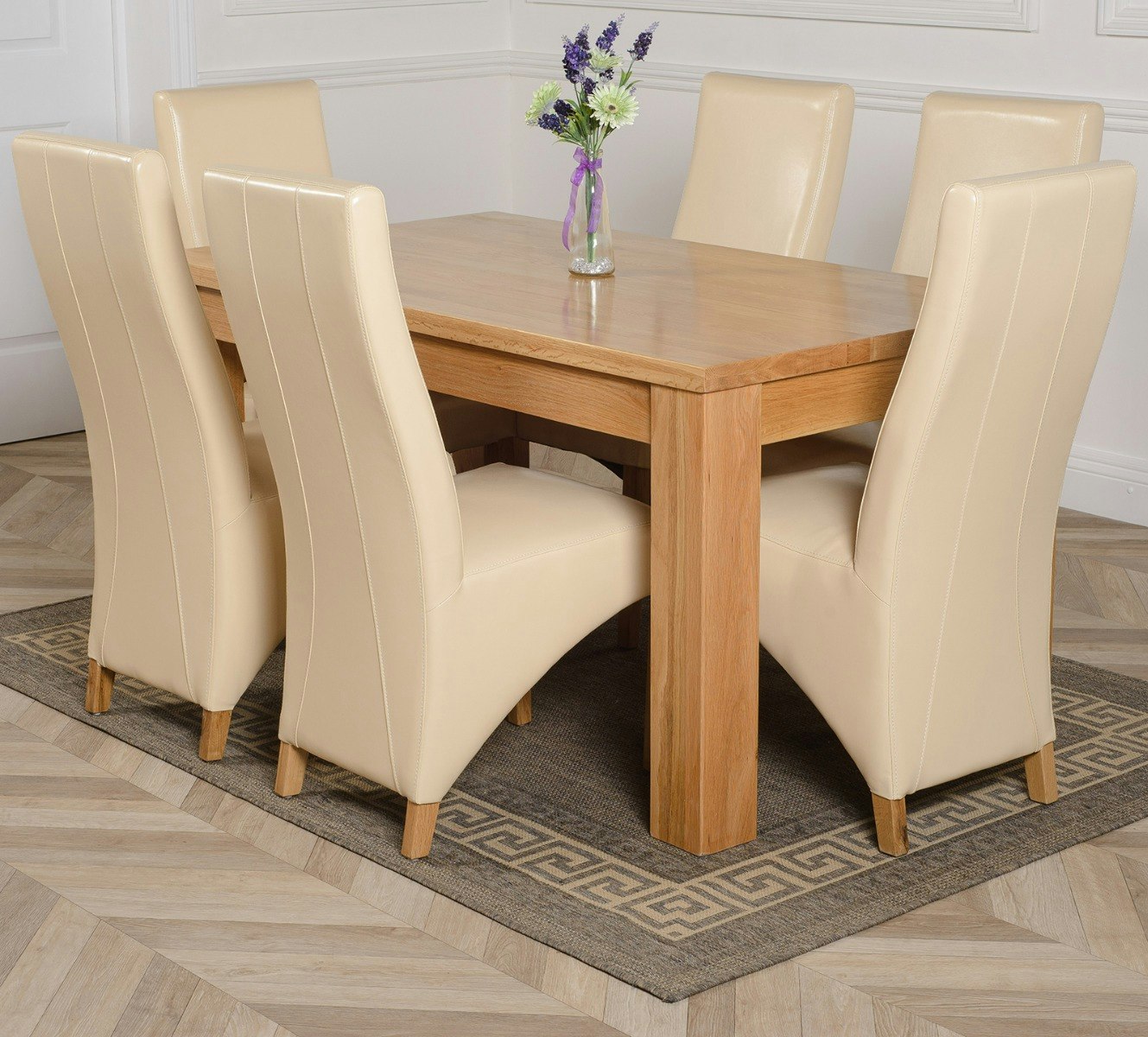 That's Furniture Ivory Dakota Oak Dining Table With Lola Leather Chairs - 6 Chairs 152X87x77cm