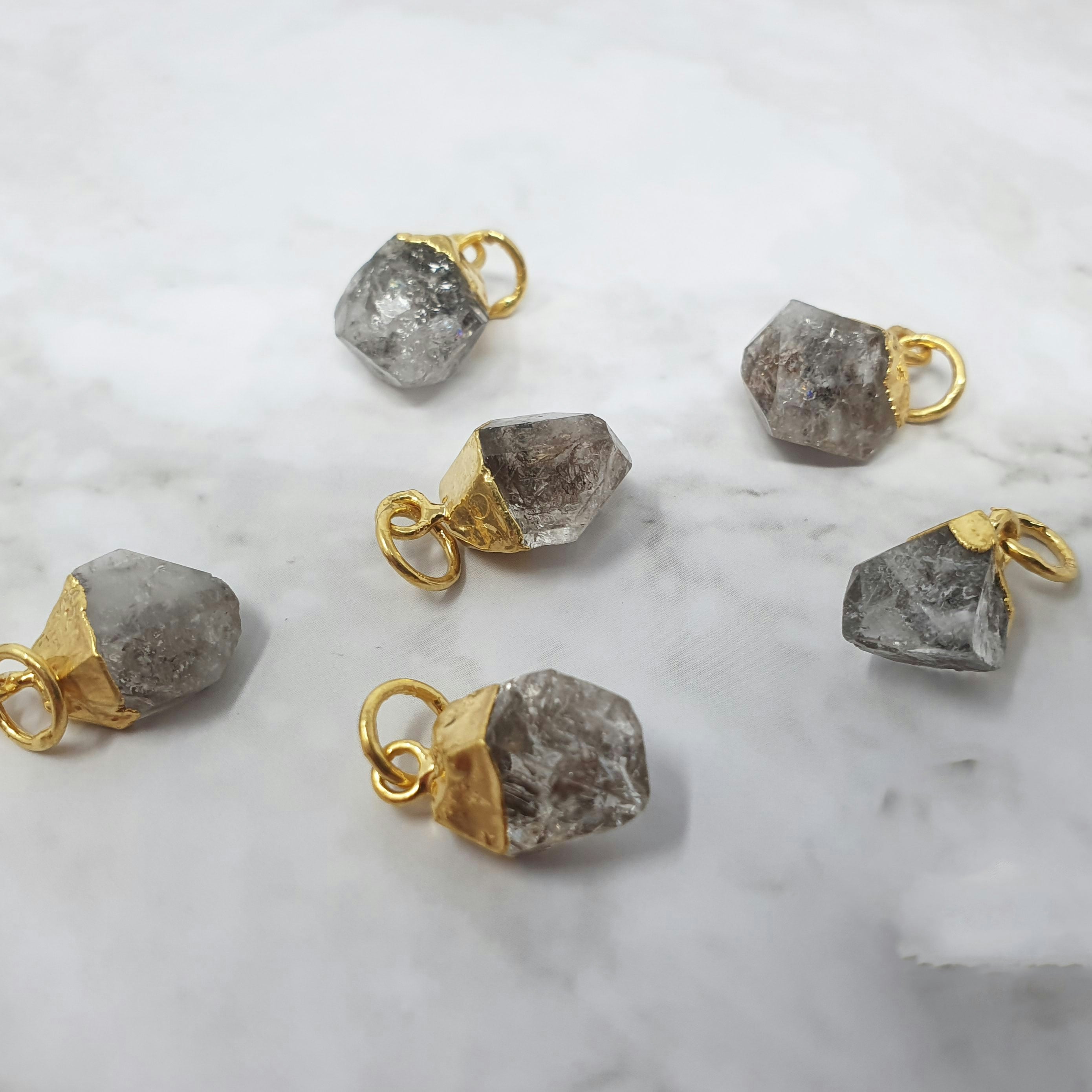 Harfi Gold Bell Birthstone Pendant Charms - Herkimer Diamond - April - Herkimer Diamond - April
