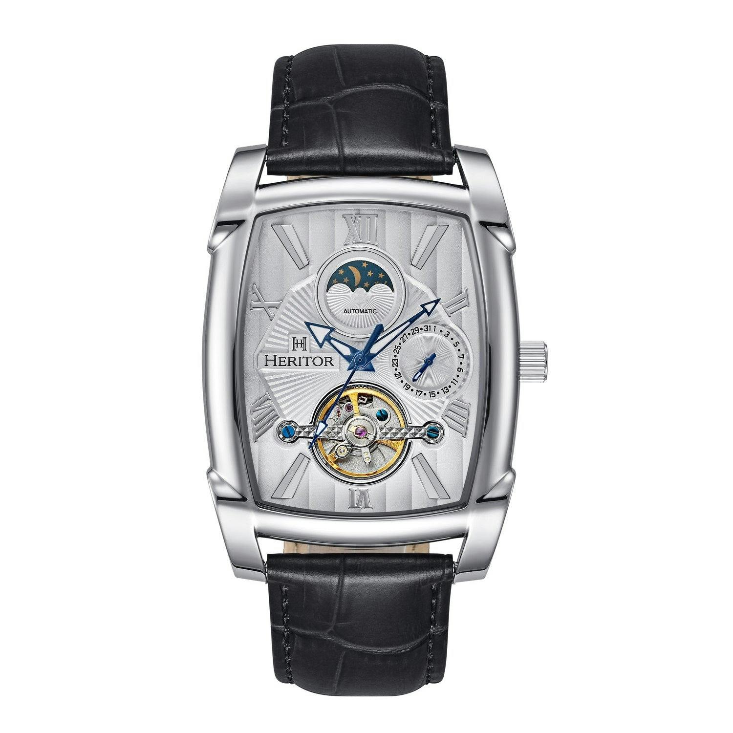 Heritor Automatic Silver/White Valentin Leather-Band Watch W/Date